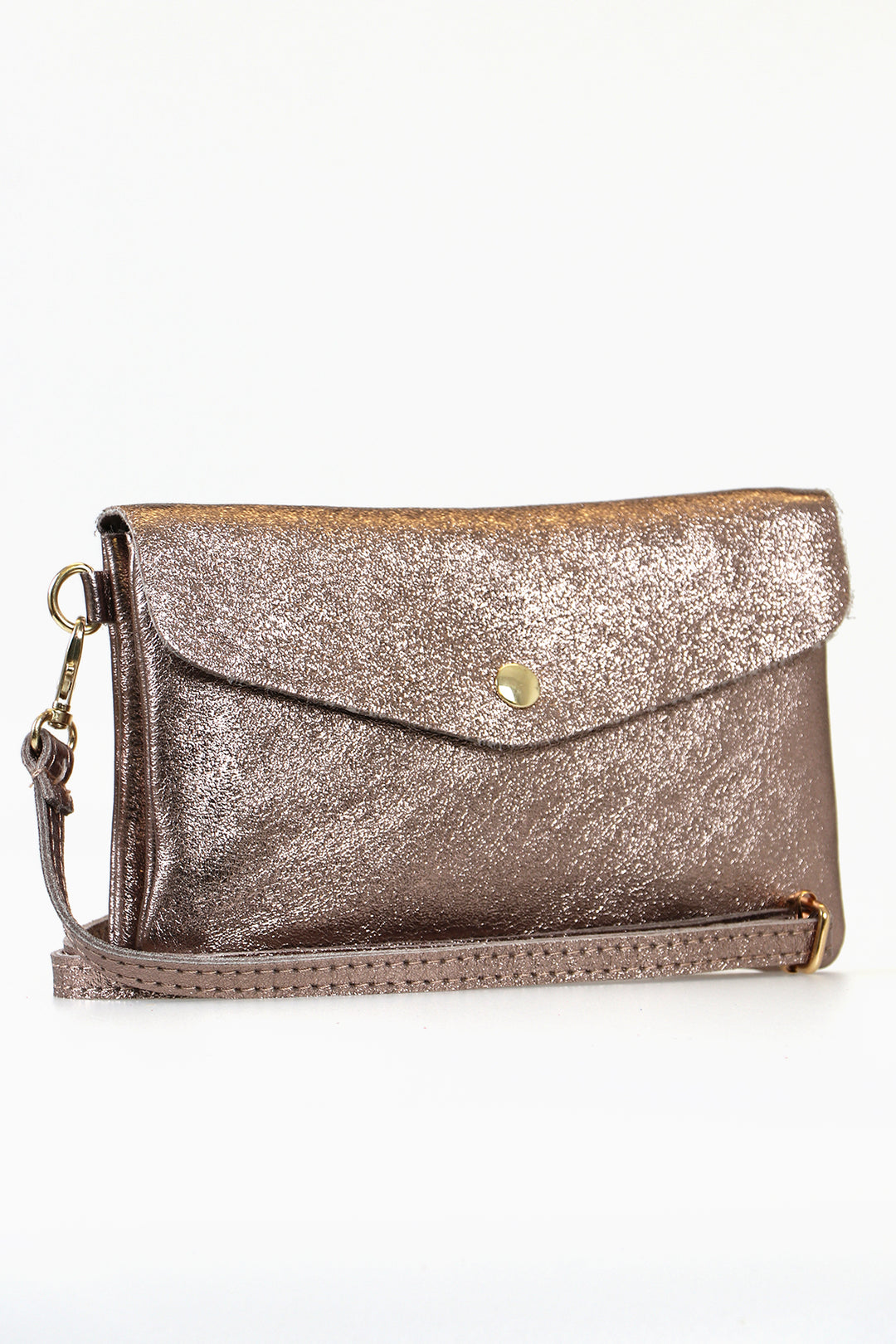 Champagne Large Genuine Italian Leather Envelope Clutch