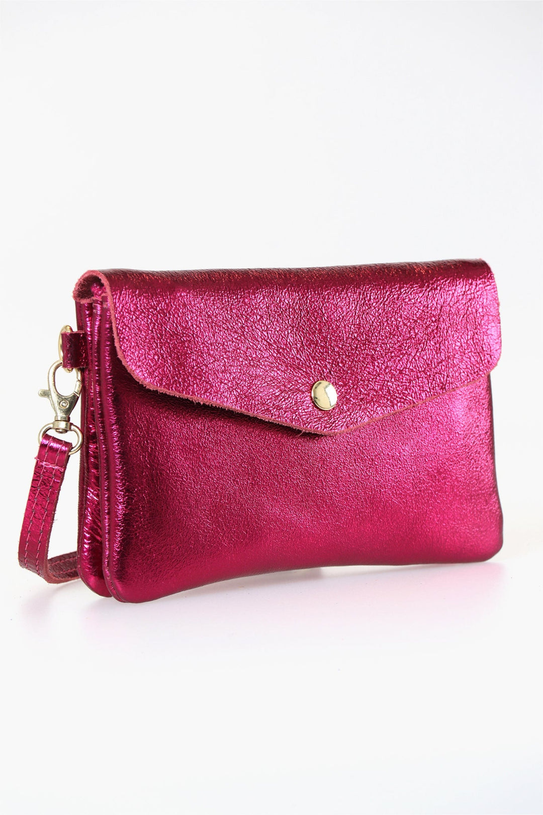 showing the clutch bag with the adjustable bag strap attached to it