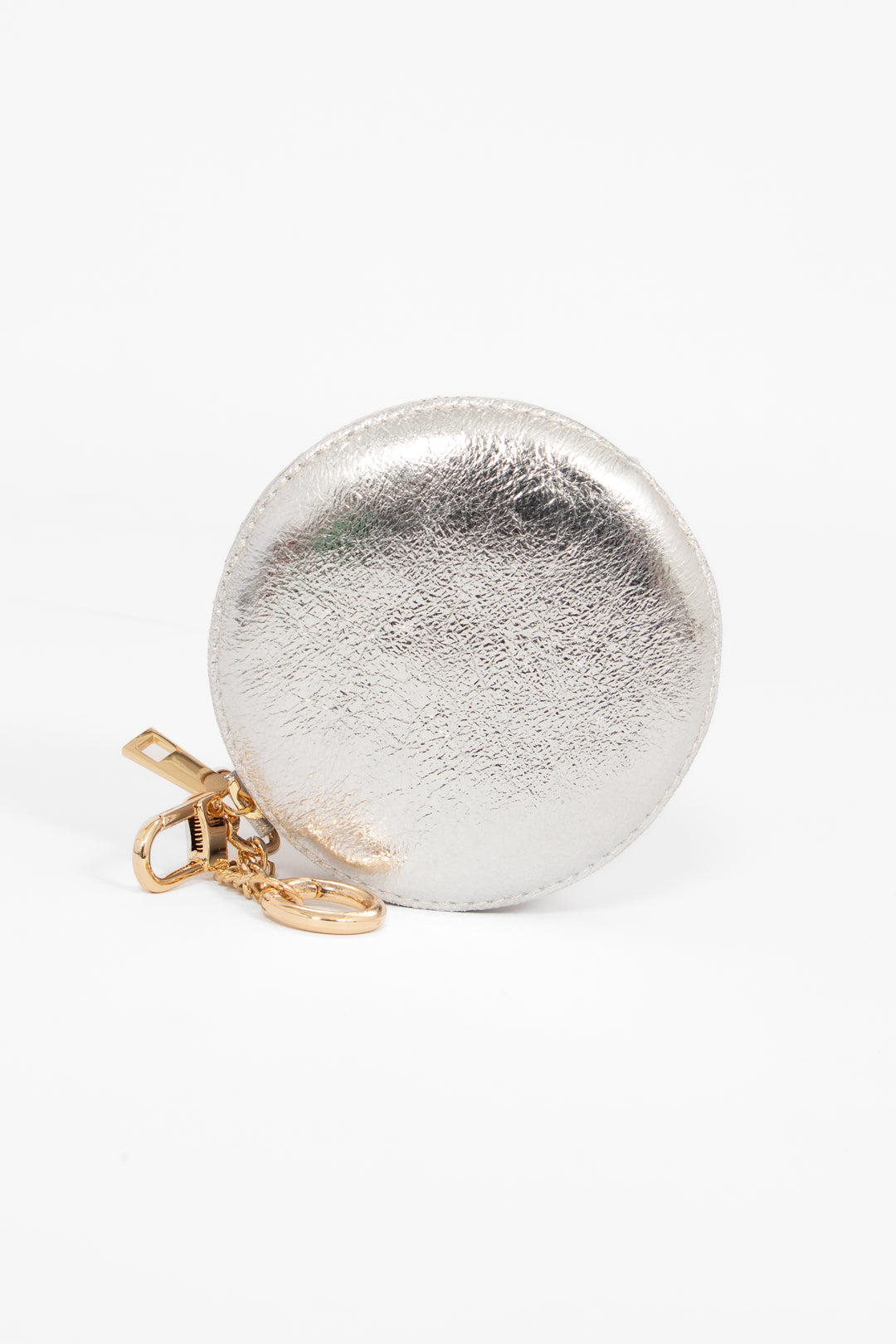 Silver Italian Leather Round Clip-On Coin Purse