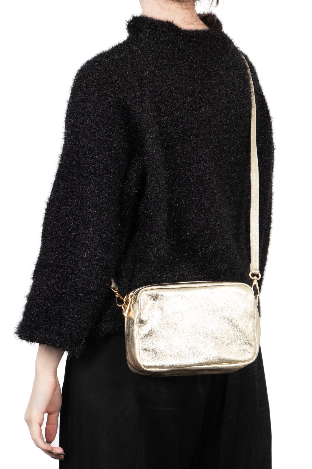 Naomi - Italian Leather Crossbody Bag - Gold, Metallic