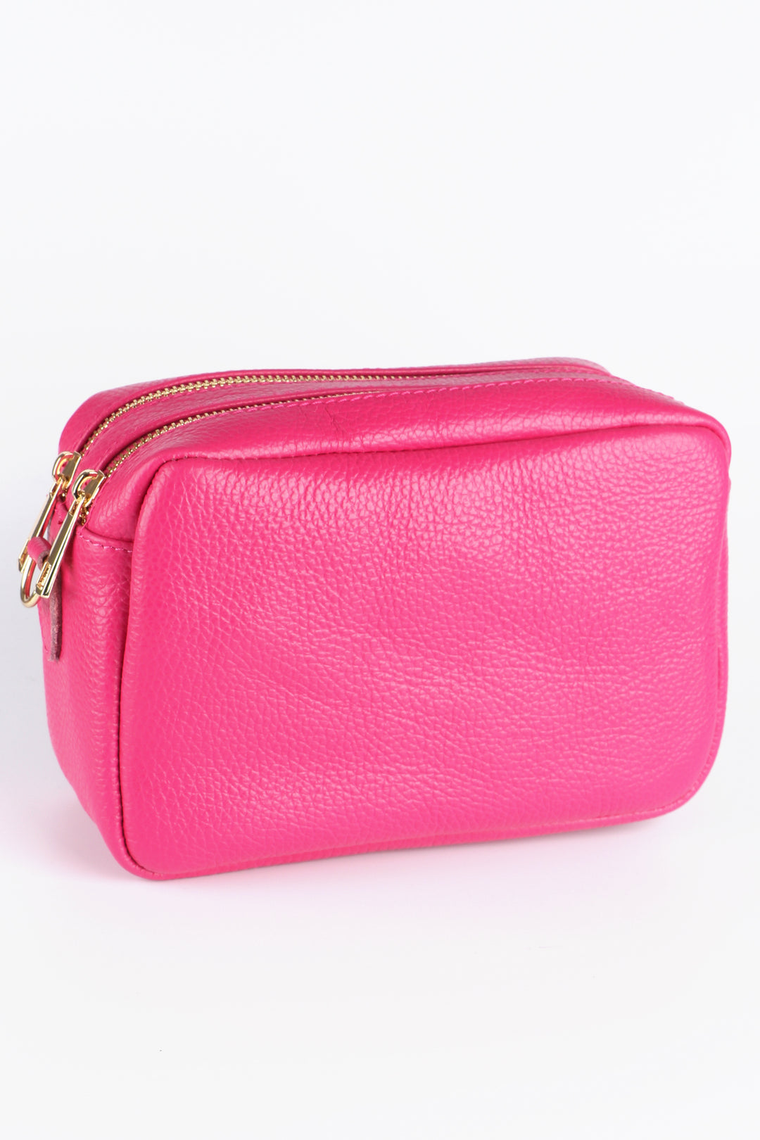 raspberry pink leather camera bag