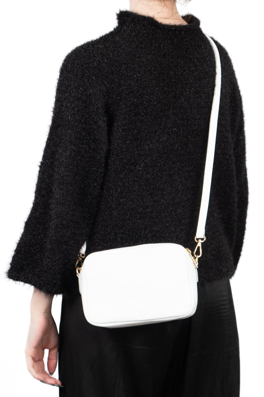 Naomi - Italian Leather Crossbody Bag - White, Pebbled
