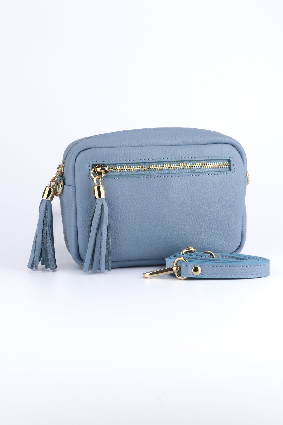 Fleur Italian Leather Small Crossbody Bag - Azure Blue, Pebbled