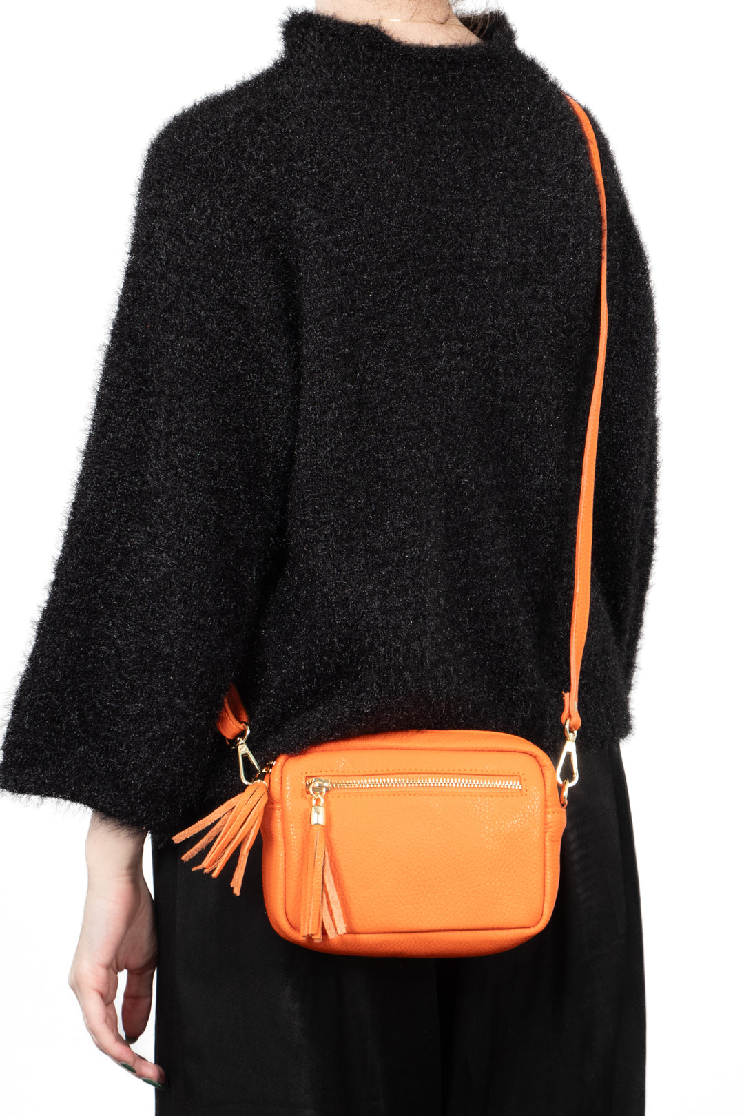 Fleur Italian Leather Crossbody Bag - Orange, Pebbled