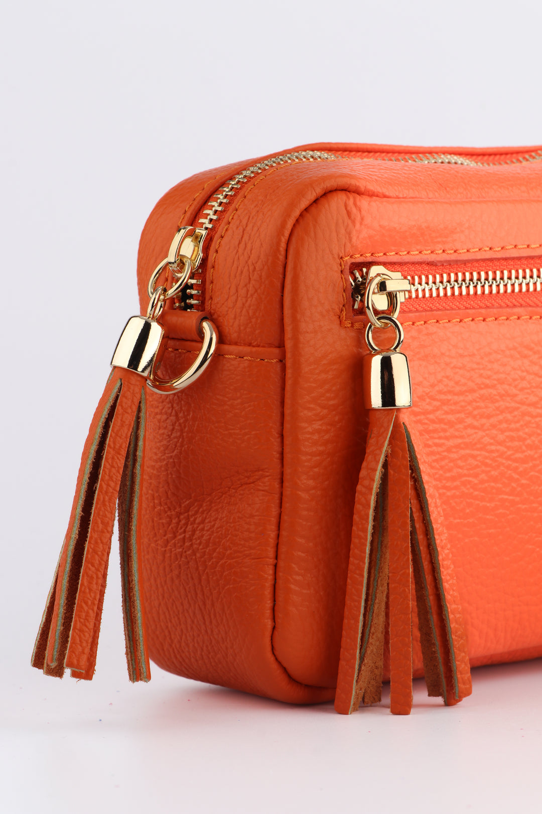Fleur Italian Leather Crossbody Bag - Orange, Pebbled