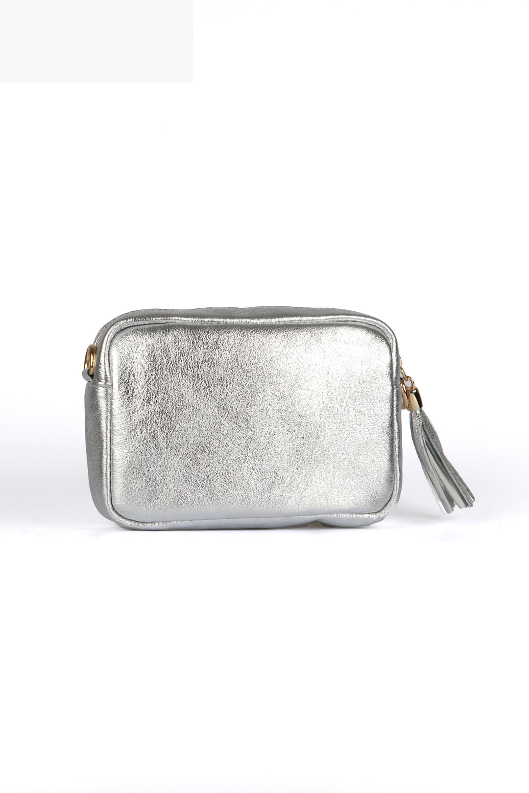 the bag is standing upright, showing the view of the back of the crossbody bag. there are no additional pockets or compartments on the back of the bag.
