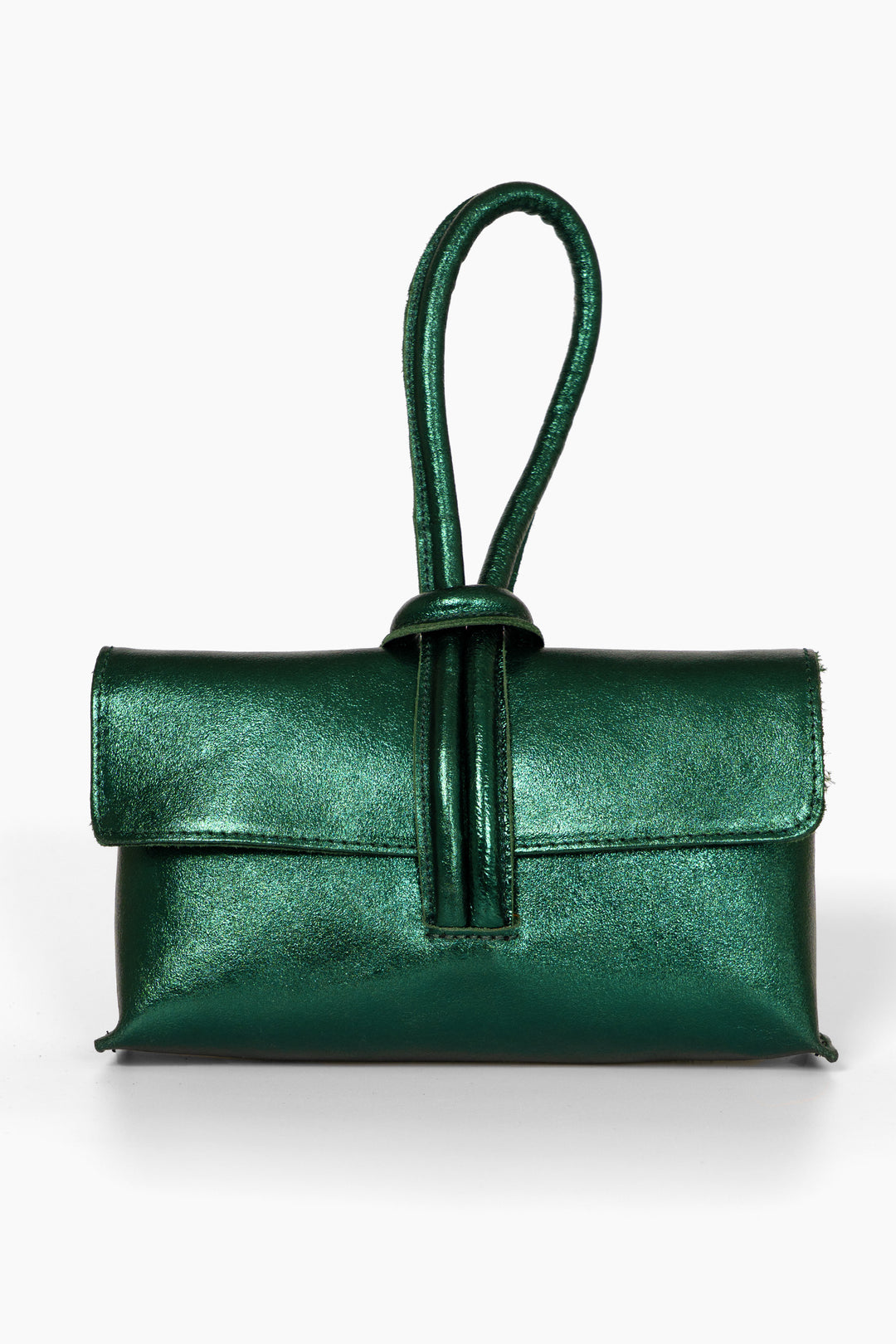 trixie-emerald-green-metallic-italian-leather-clutch-bag-front-view