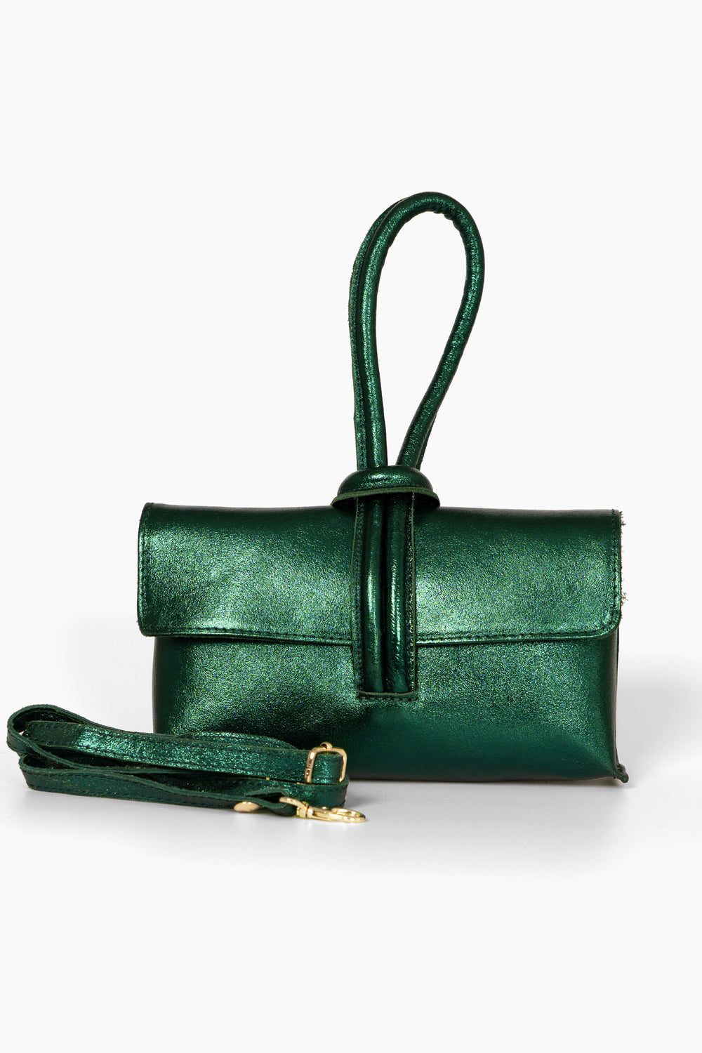 trixie-emerald-green-metallic-italian-leather-clutch-bag-detachable-crossbody-strap