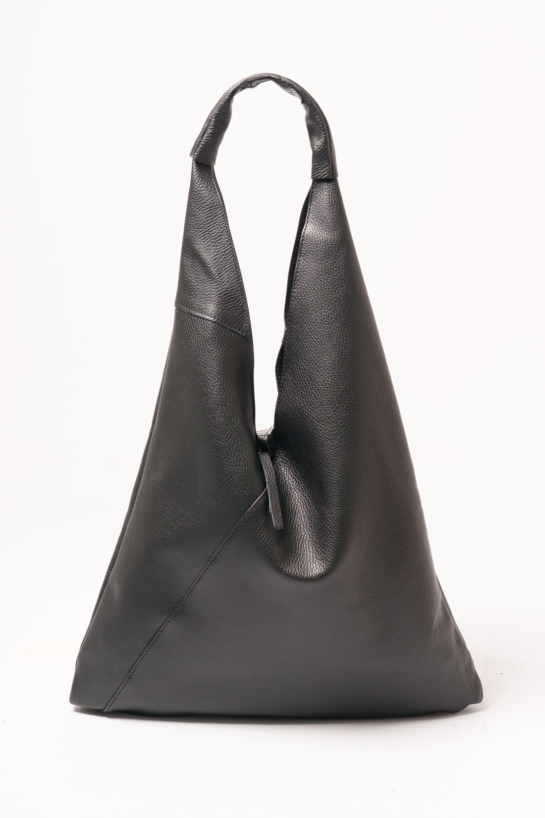 juno-black-pebbled-italian-leather-shoulder-bag-front-view