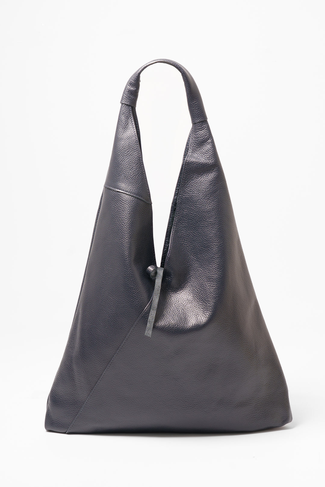 juno-navy-blue-pebbled-italian-leather-shoulder-bag-front-view