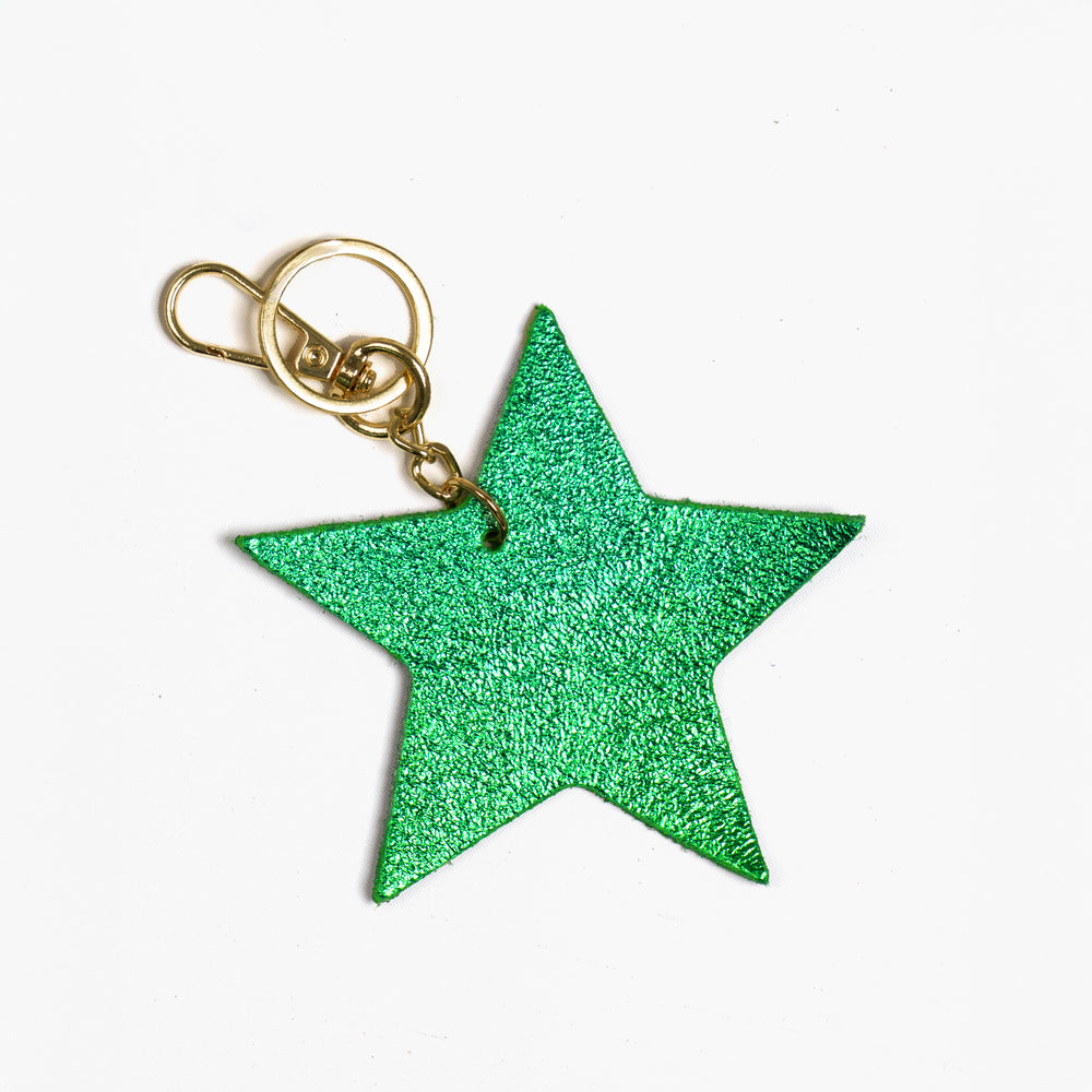delta-metallic-green-metallic-italian-leather-star-keyring-clip-on