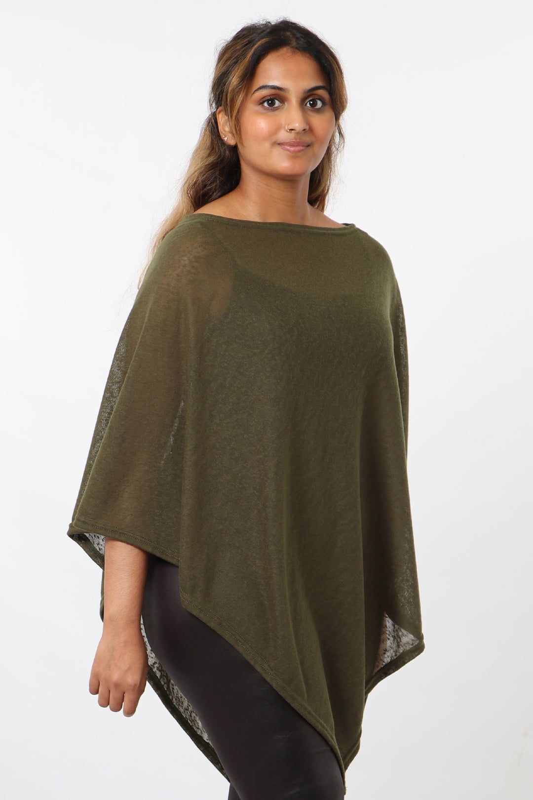 model showing the wide sleeves, the fall below the elbow.