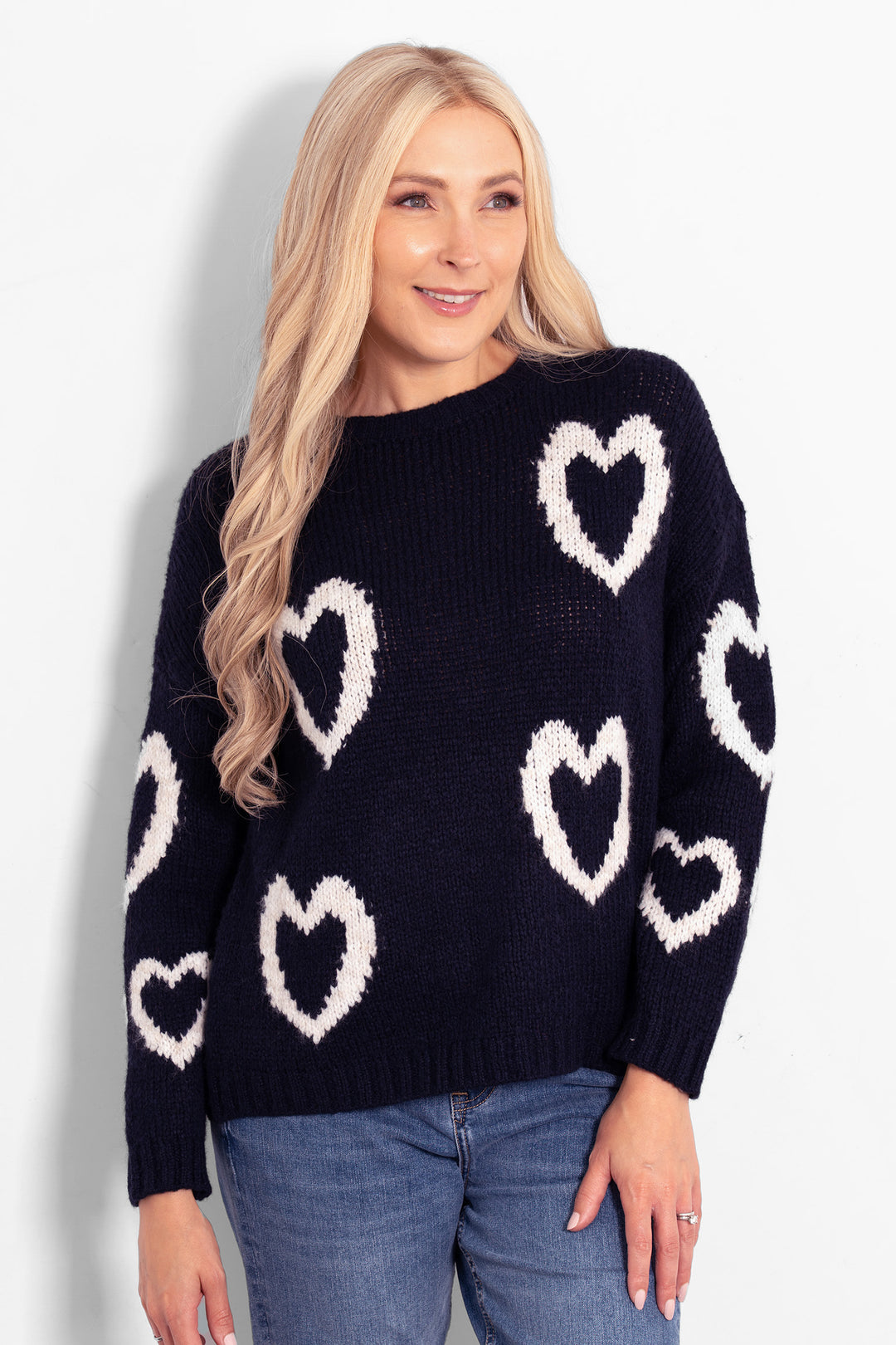 millie-wool-blend-jumper-navy-blue-cream-love-hearts-model-front-view