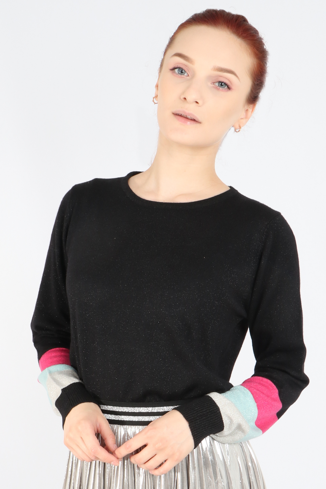 Black Rainbow Cuff Lurex Knitted Jumper