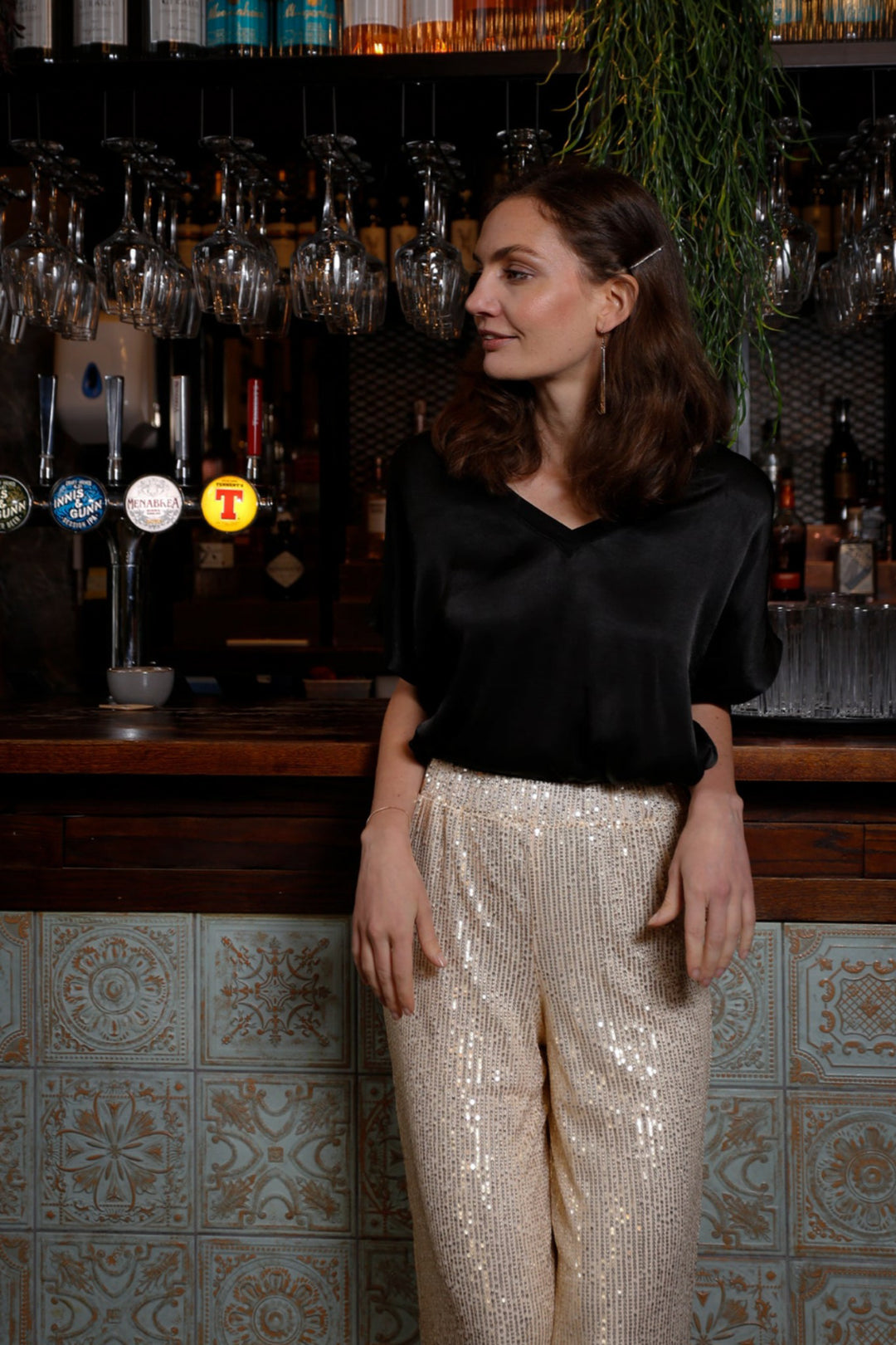 Gold Sequin Wide Leg Trousers