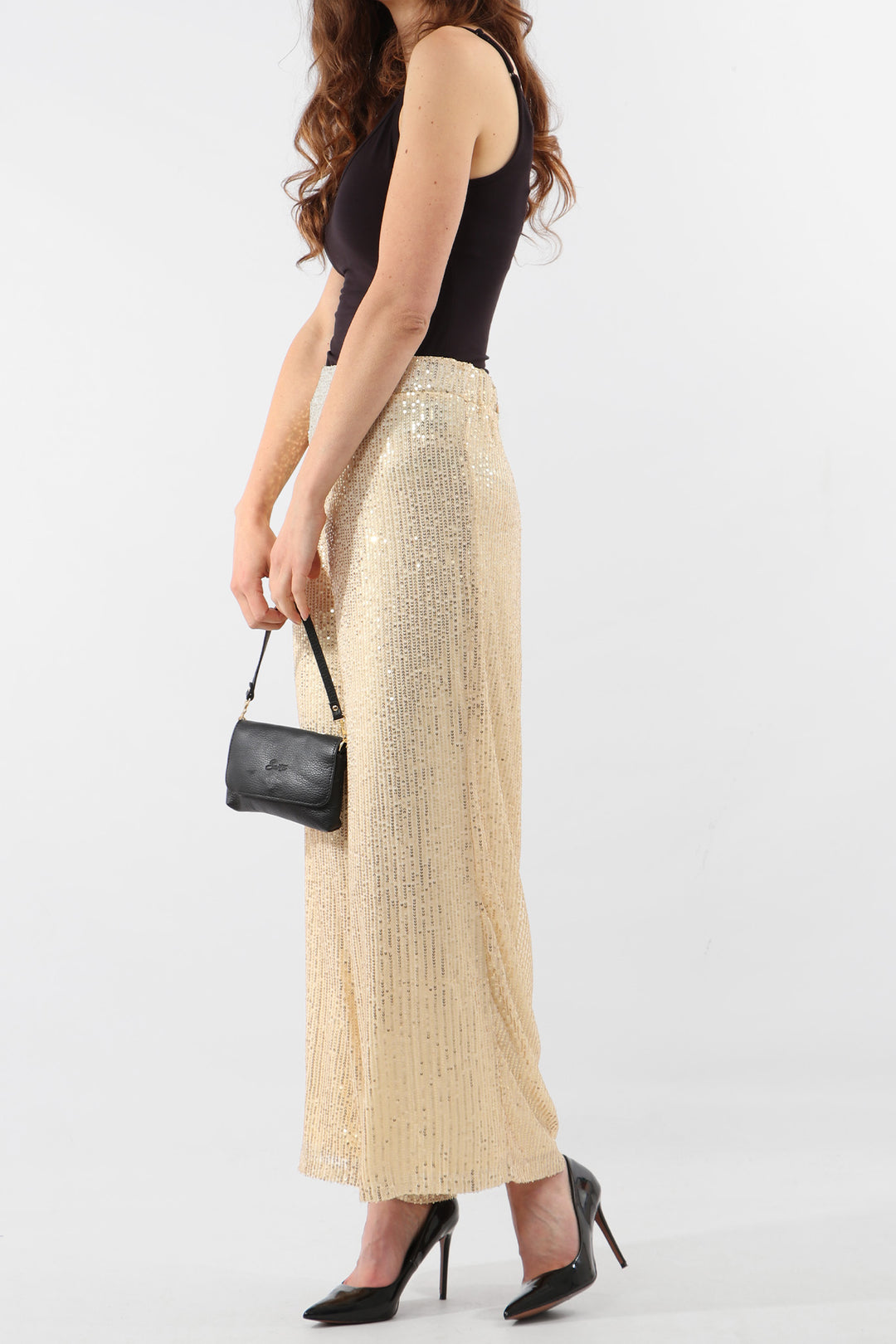 Gold Sequin Wide Leg Trousers