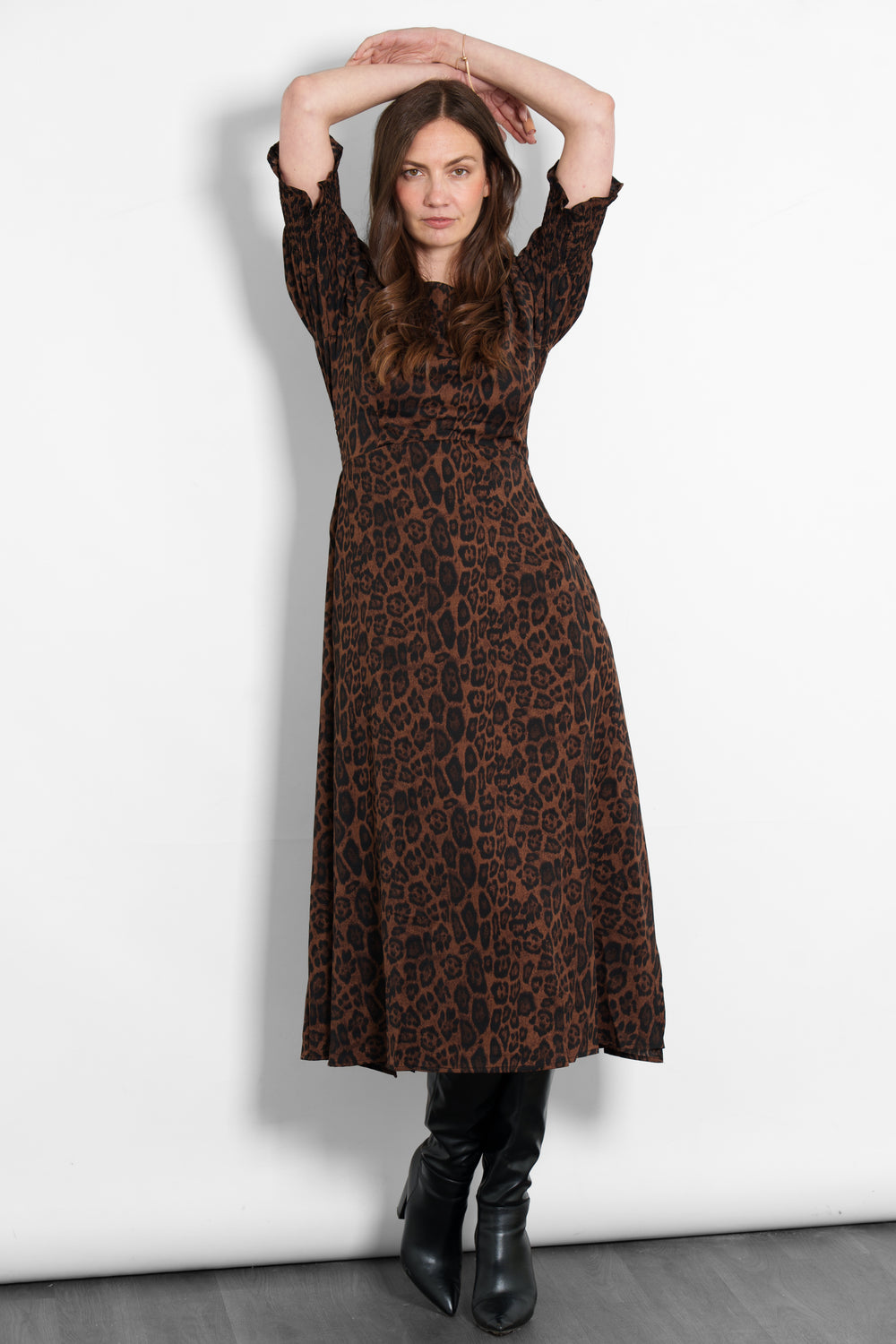 hazel-midi-tea-dress-brown-leopard-print-puff-sleeves
