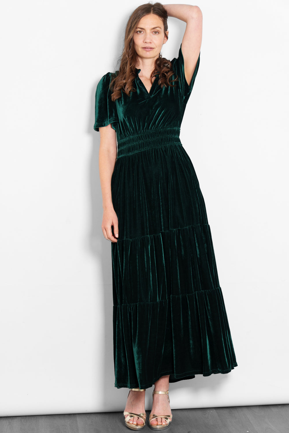 roxy-tiered-maxi-dress-green-velvet-elasticated-waist