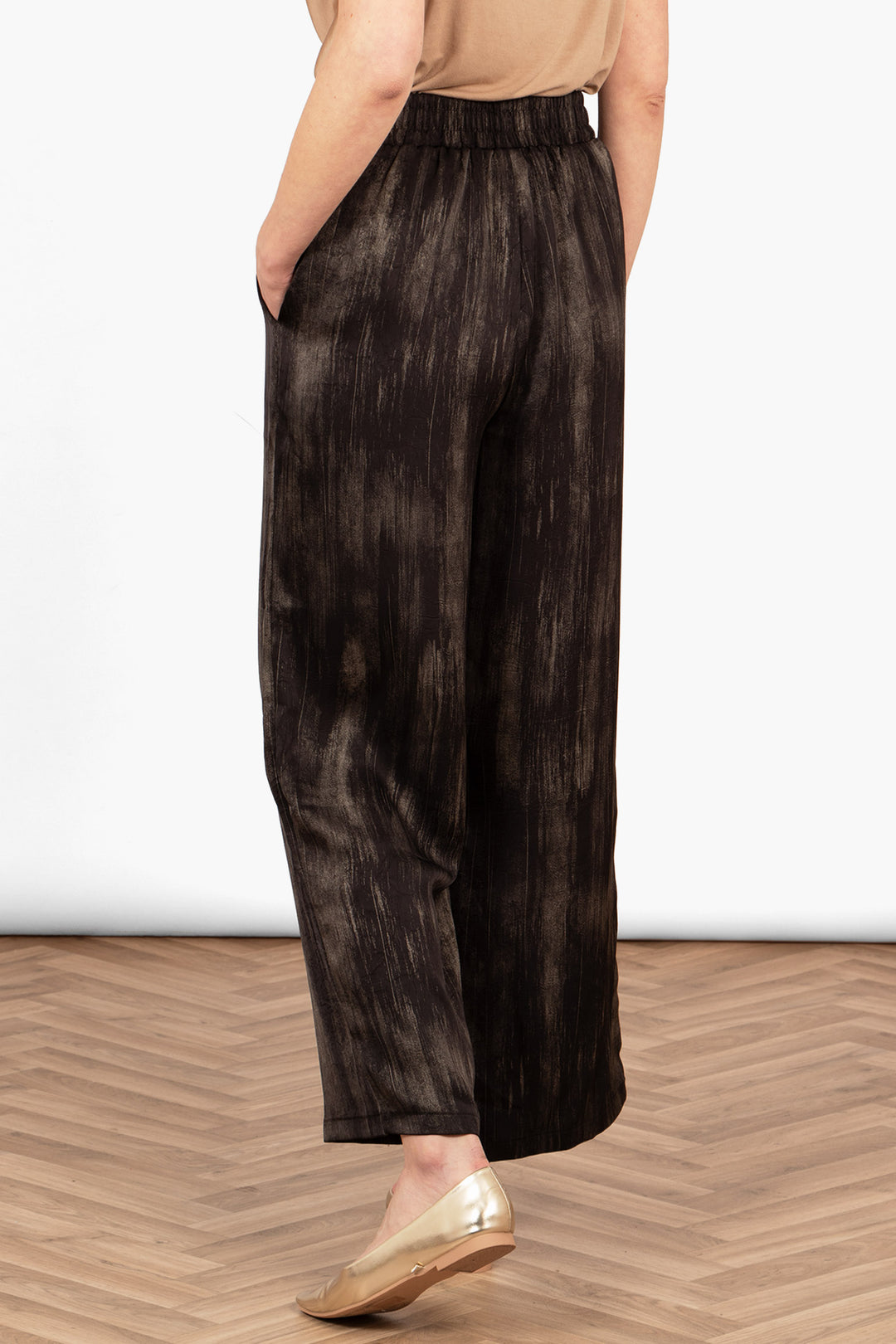 Carter Wide Leg Trousers - Black/Gold, Metallic Brushstroke