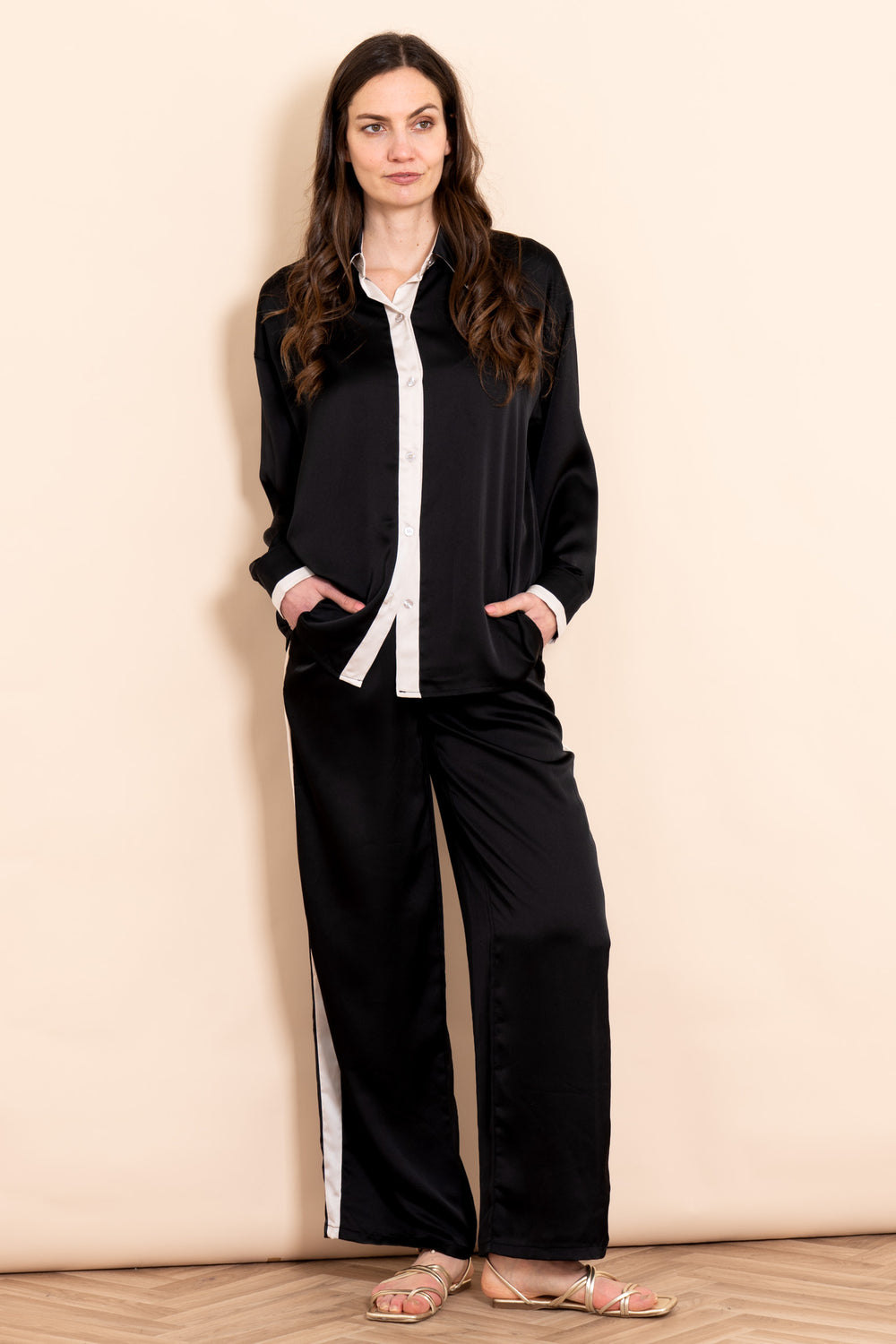 birdie-long-sleeve-blouse-black-cream-contrast-stripe-matching-trousers
