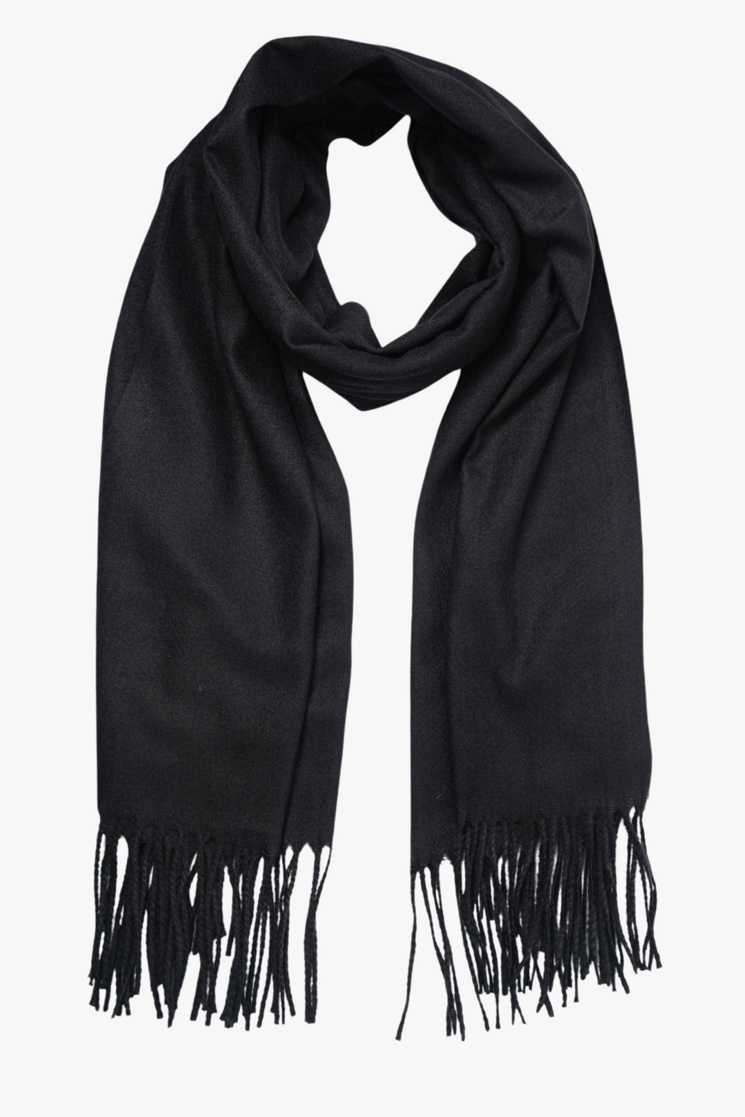 Black Plain Heavyweight Scarf with Tassels