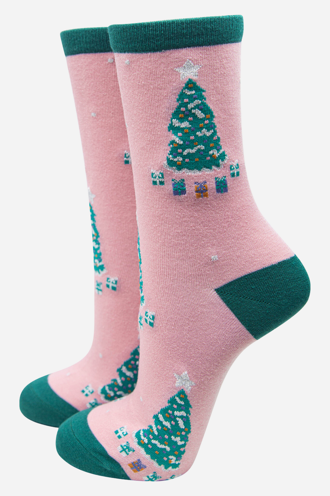 Women's Bamboo Christmas Socks Xmas Scene Novlety Socks Gift Set Pink
