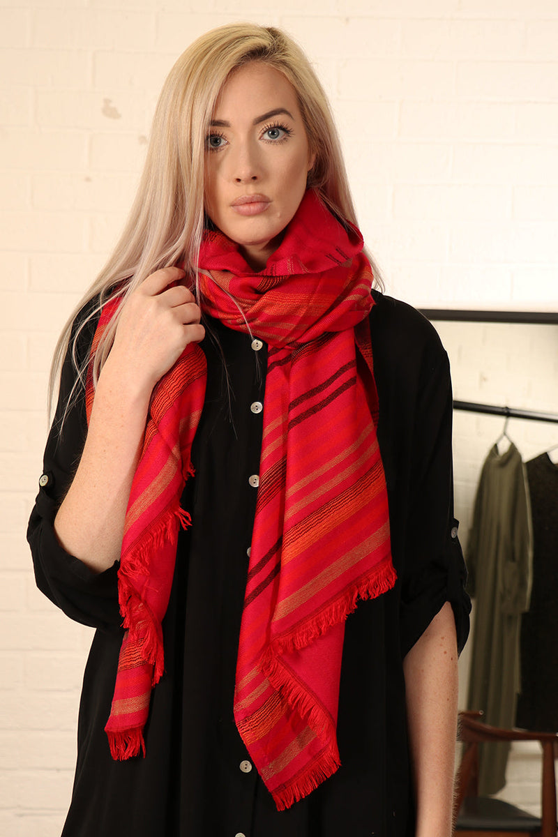 Fuchsia Geometric Stripe Jacquard Blanket Scarf MSH Wholesale