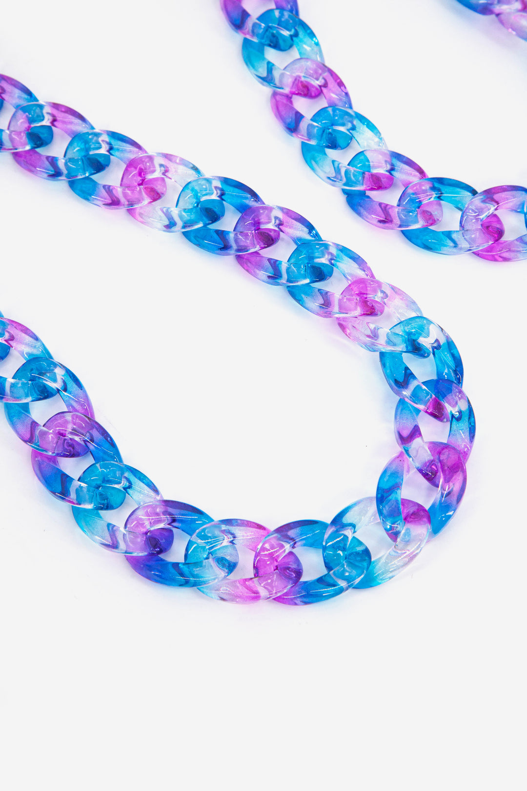 blue and violet curb link acrylic bag strap