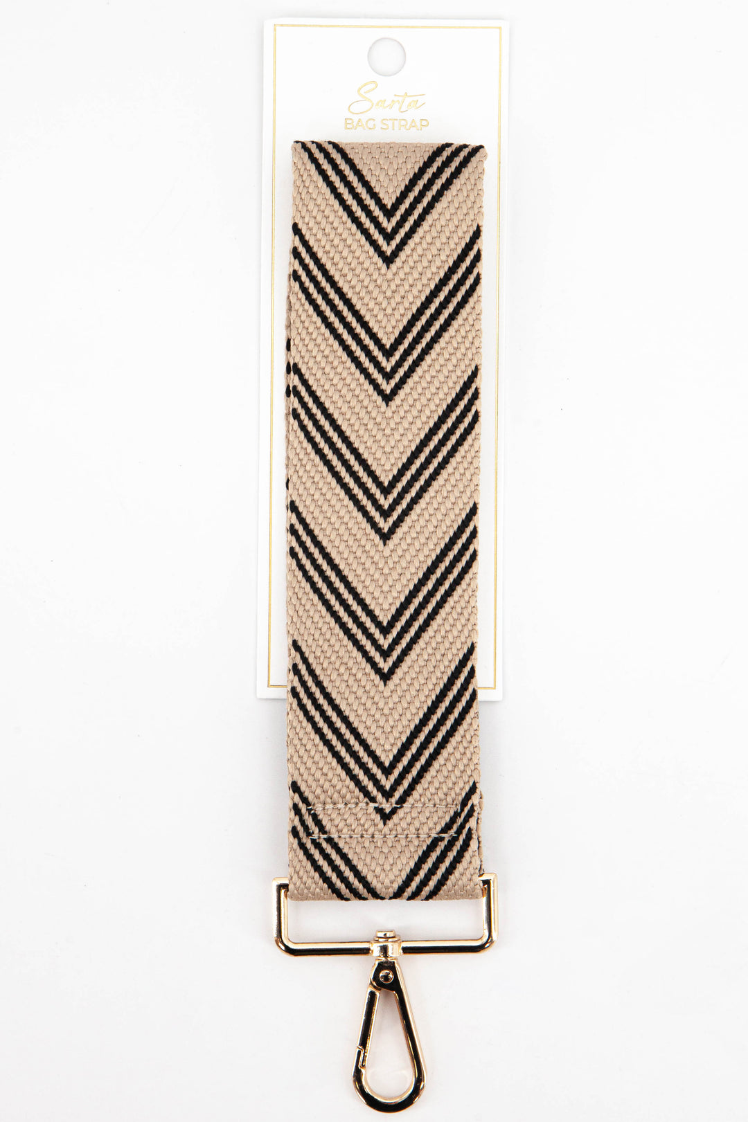 two tone navy blue and beige chevron striped clip on bag strap