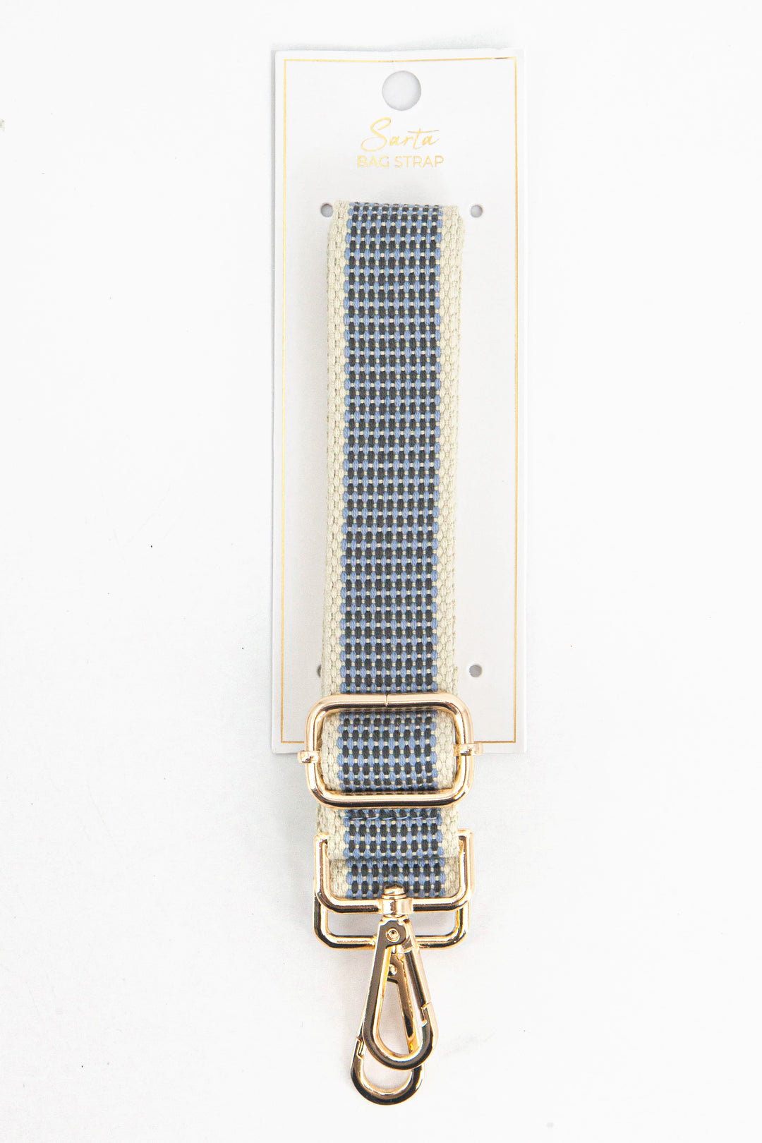 blue rattan woven bag strap in its sarta packaging