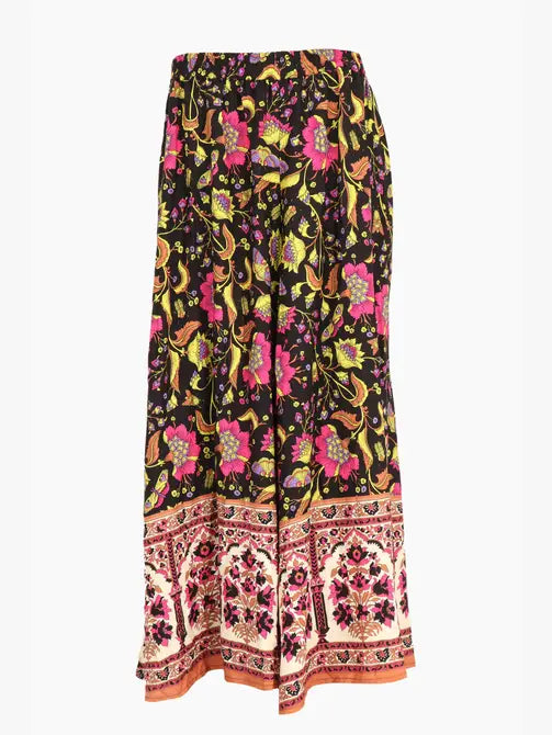 black and pink floral and butterfly pattern palazzo pants