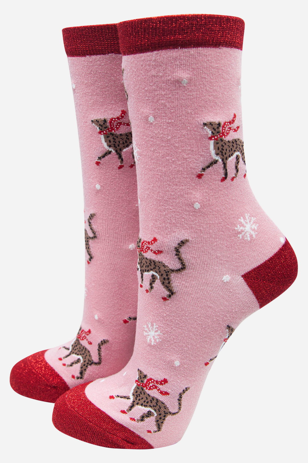 Roze bamboe wintersokken met cheetahprint voor dames