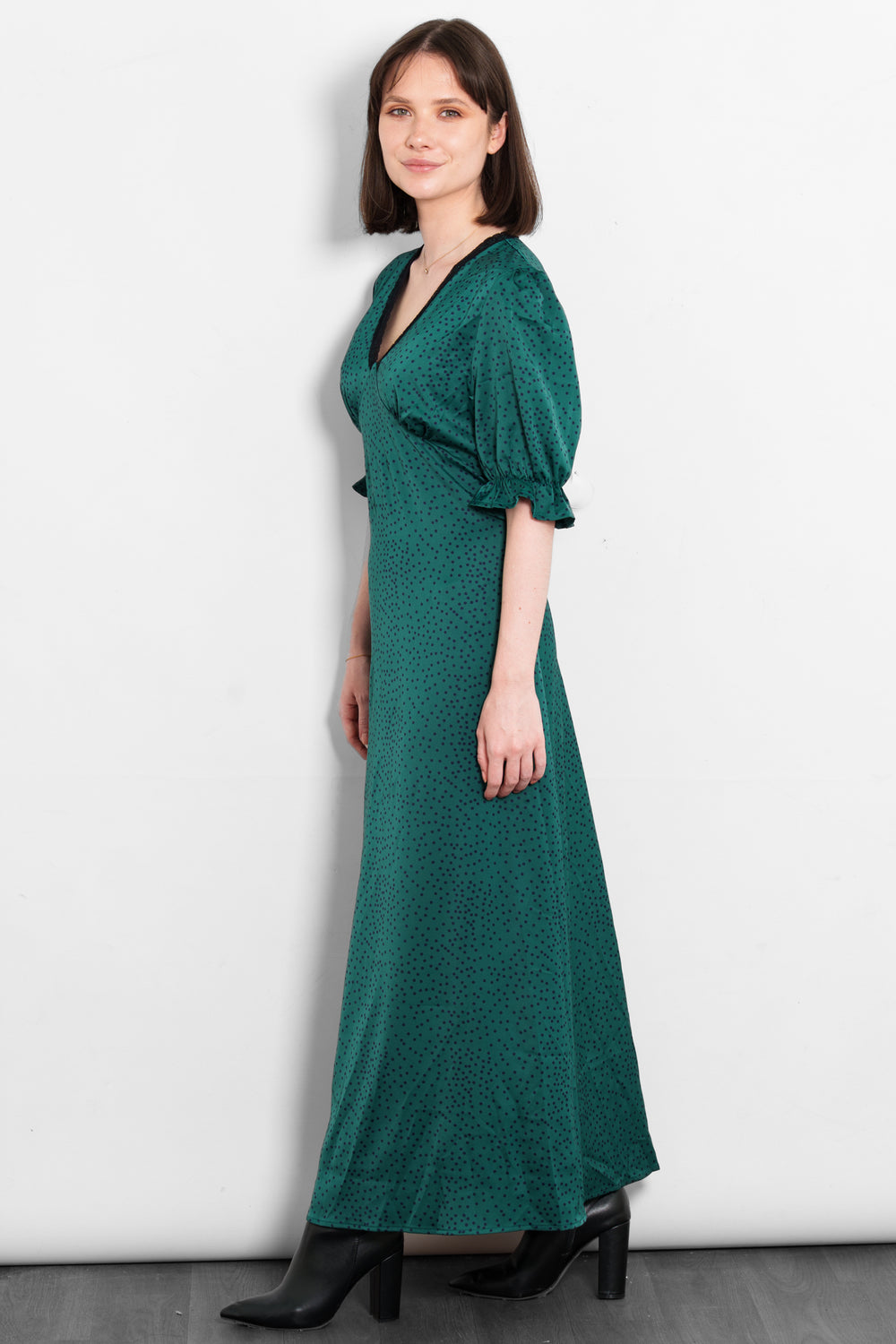 elise-v-neck-tea-dress-green-teal-polka-dot-side-puff-sleeve