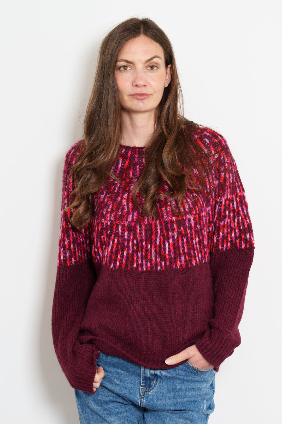 tilda-wool-blend-jumper-berry-pink-scandi-worn-by-model