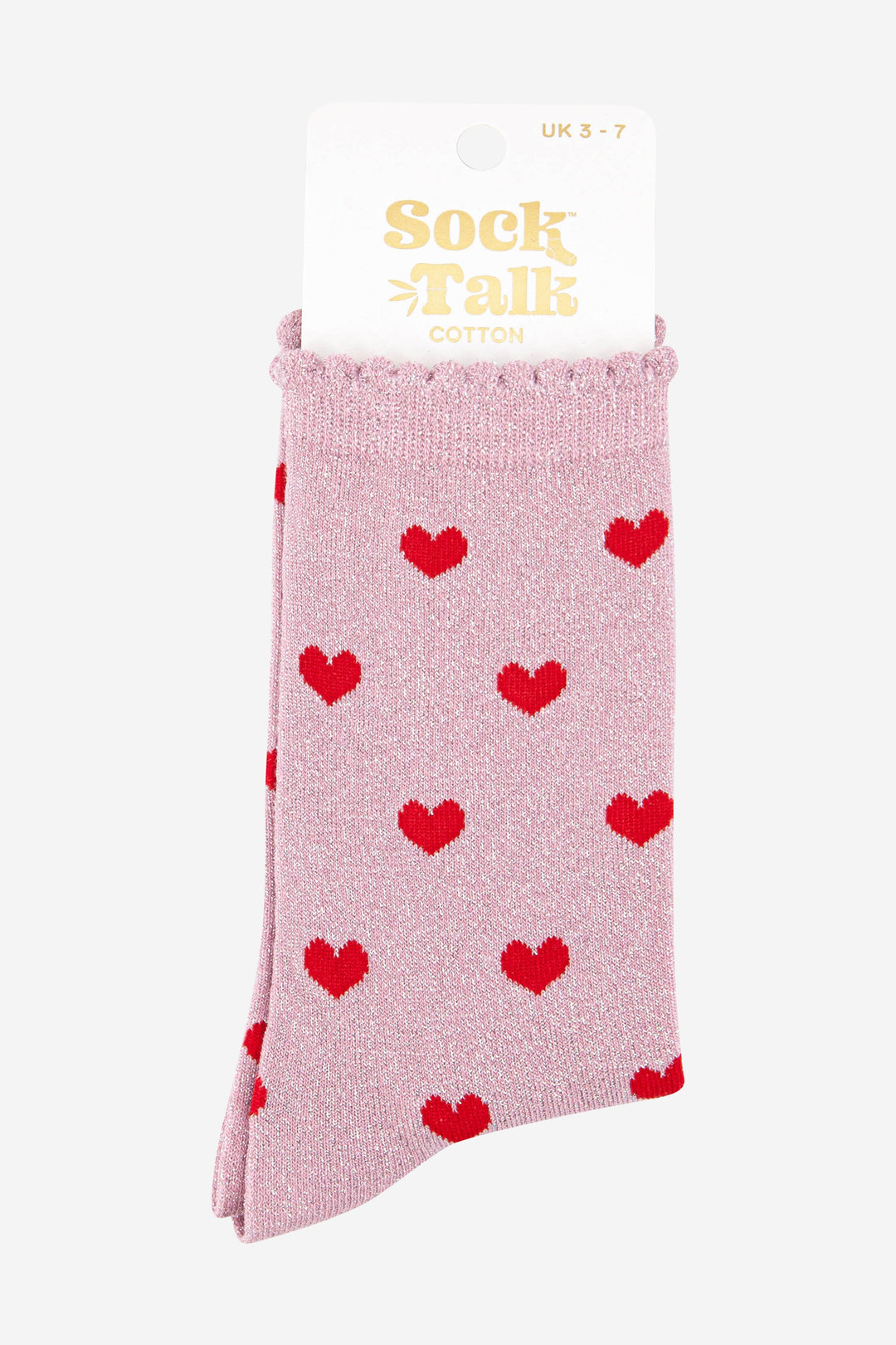 Women's Scalloped Edge Glitter Socks - Pink, Hearts