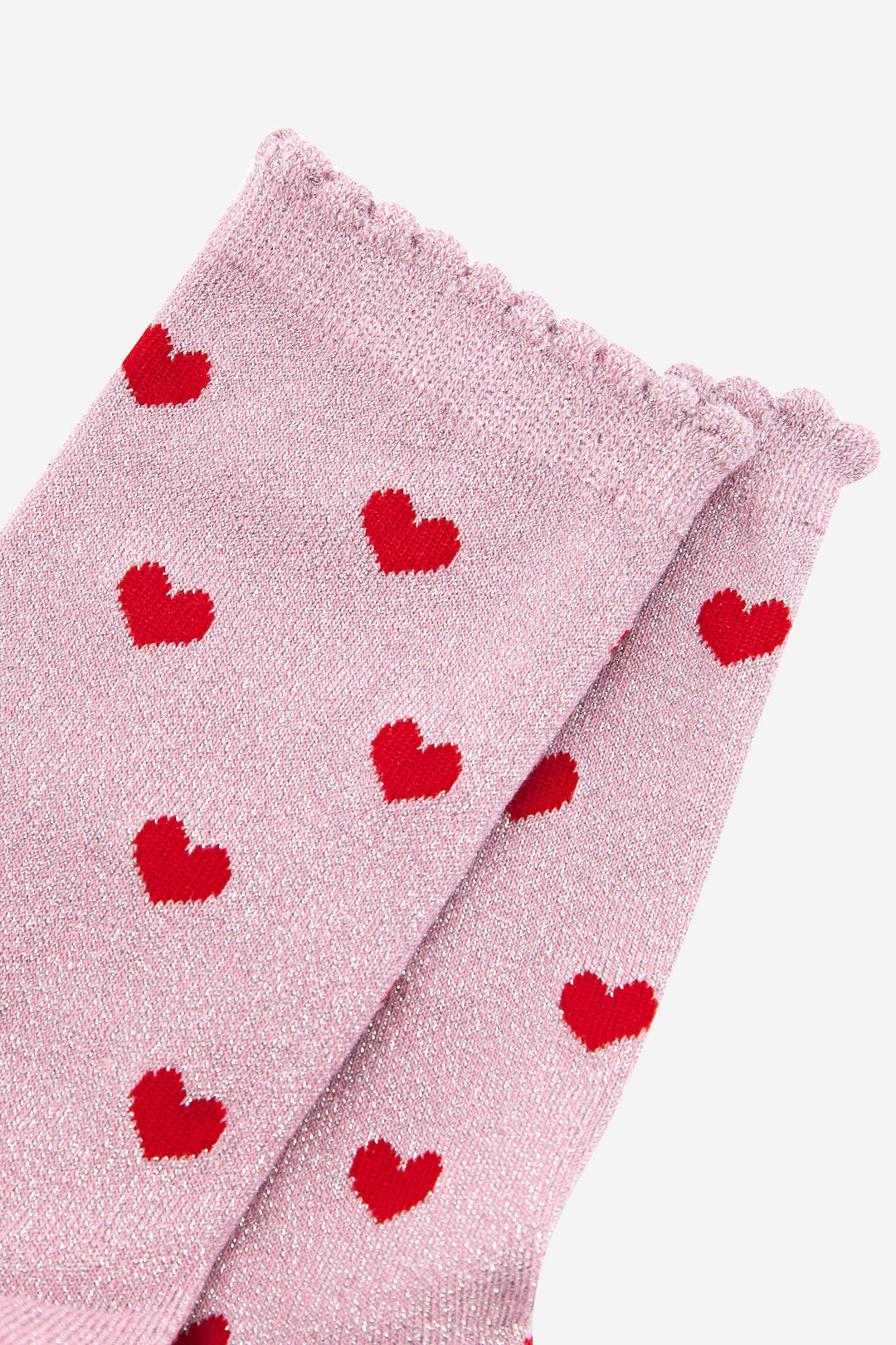 Women's Scalloped Edge Glitter Socks - Pink, Hearts