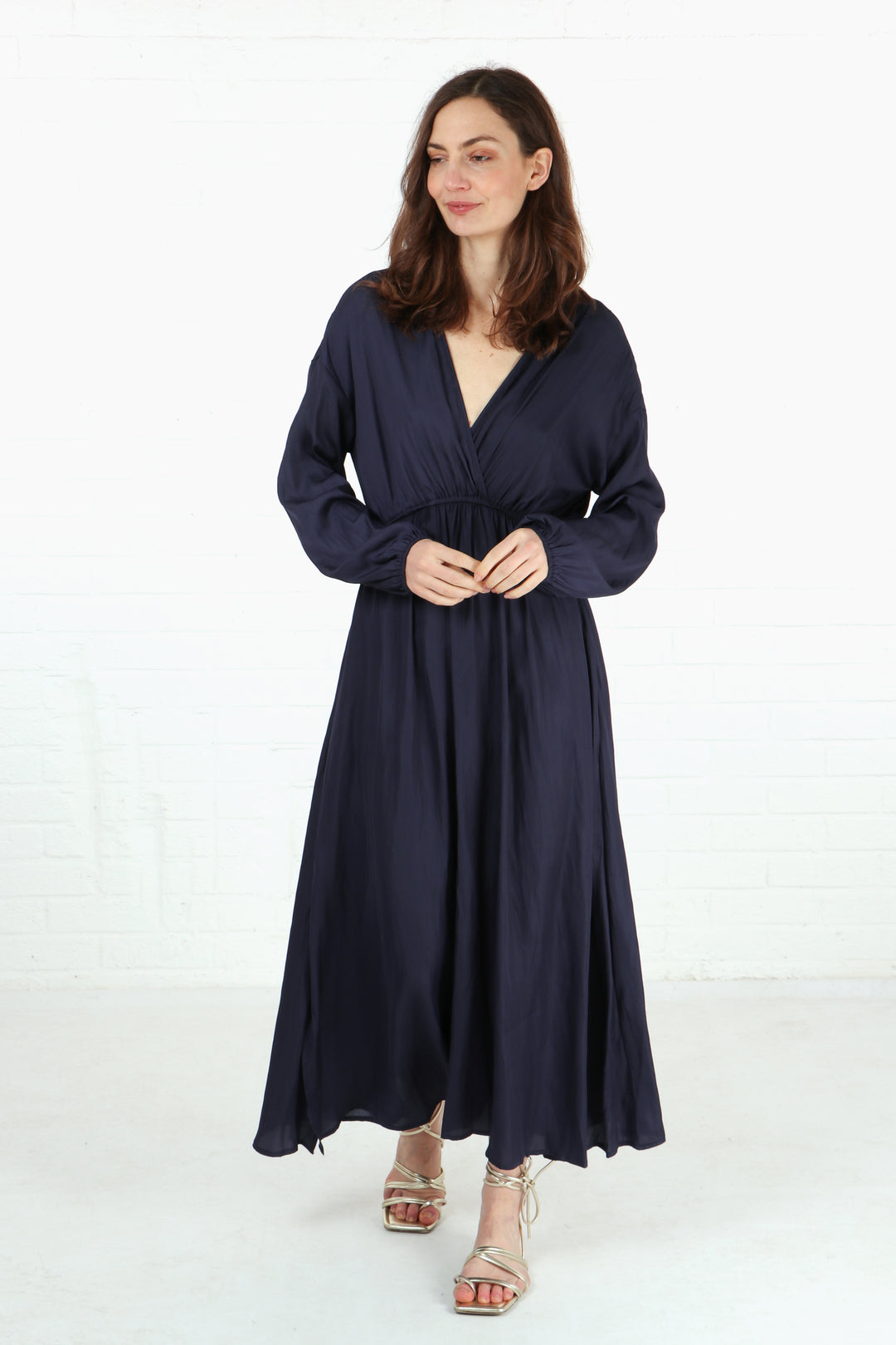 Faux Wrap Empire Waist Maxi Dress - Navy Blue