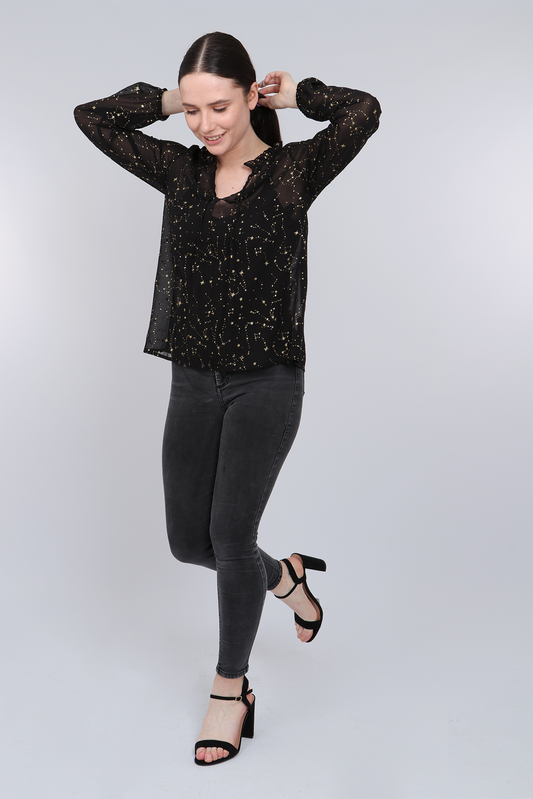 Black Gold Constellation Print Top