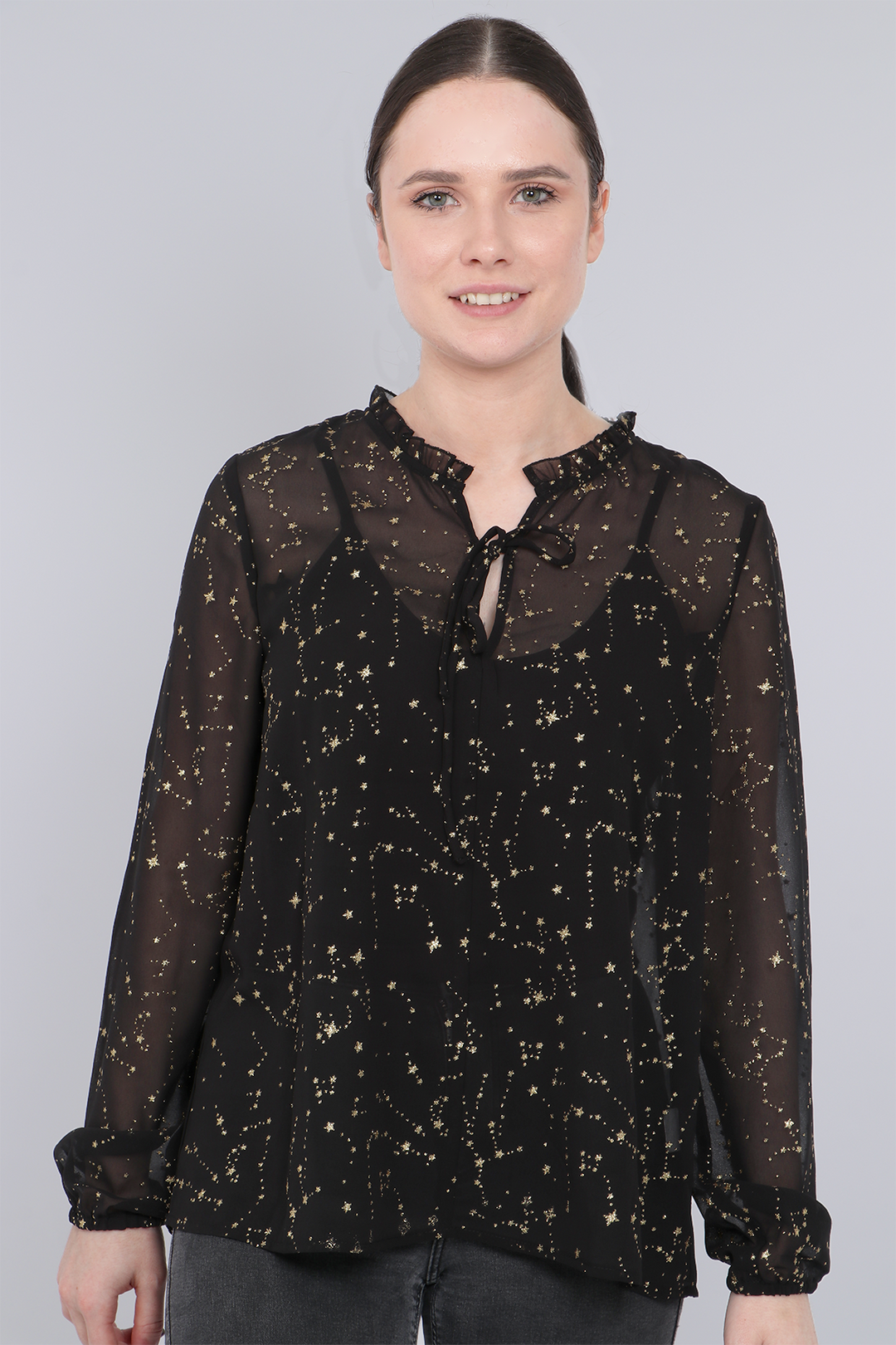 Black Gold Constellation Print Top