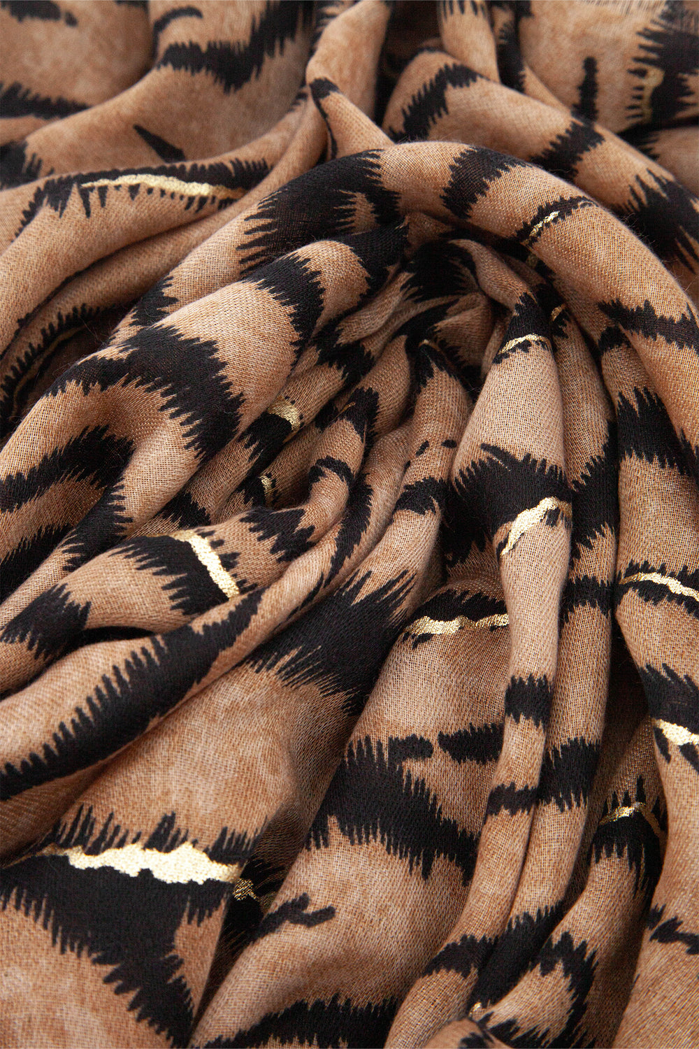 annika-brown-tiger-stripe-lightweight-scarf-close-up-material