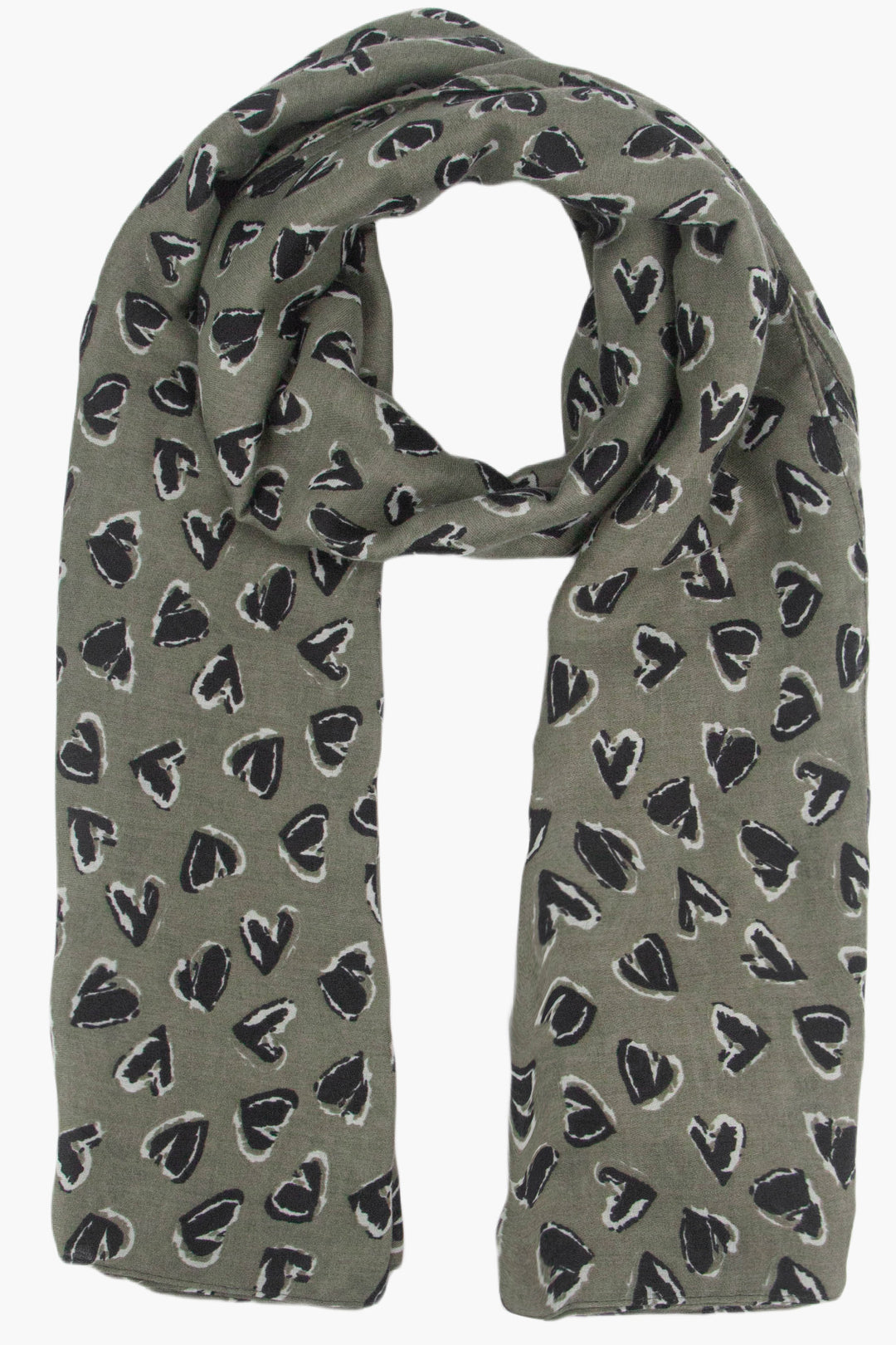 kara-khaki-black-hearts-lightweight-scarf-green