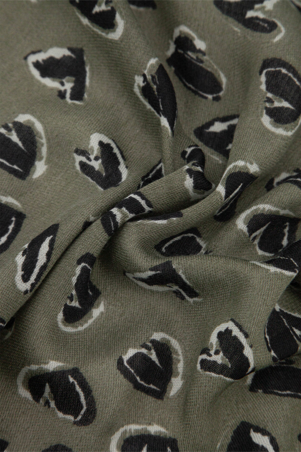 kara-khaki-black-hearts-lightweight-scarf-close-up-fabric