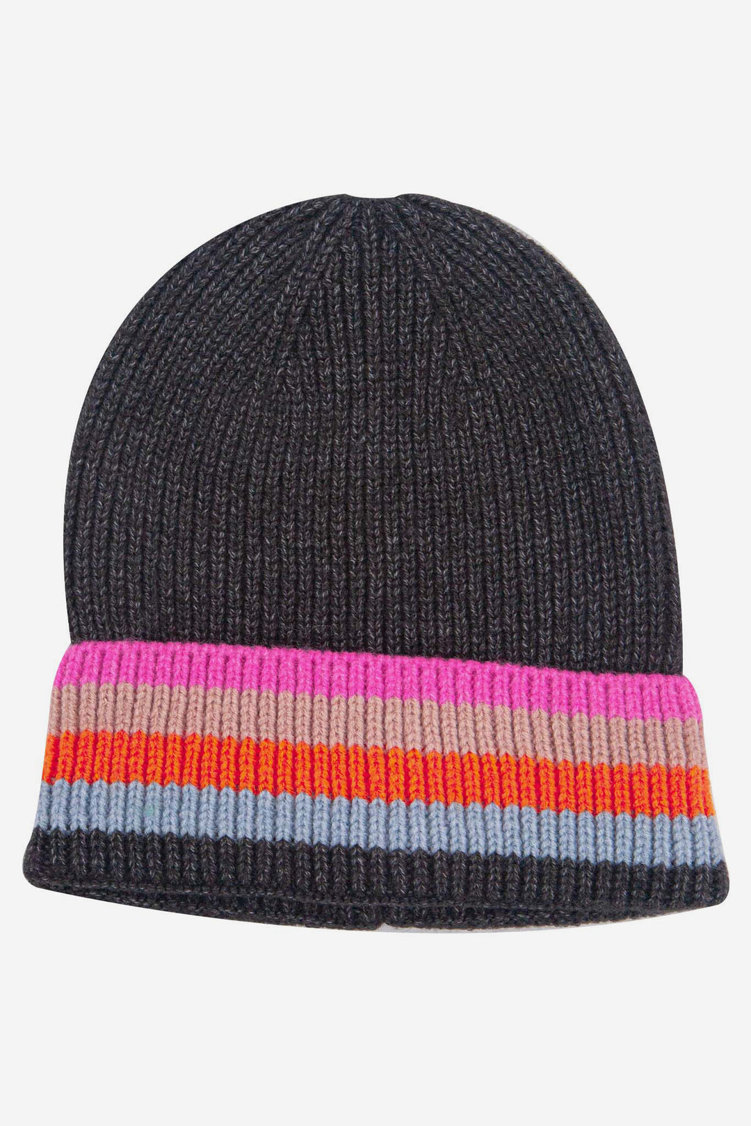 delta-black-rainbow-stripe-beanie-hat-laying-flat