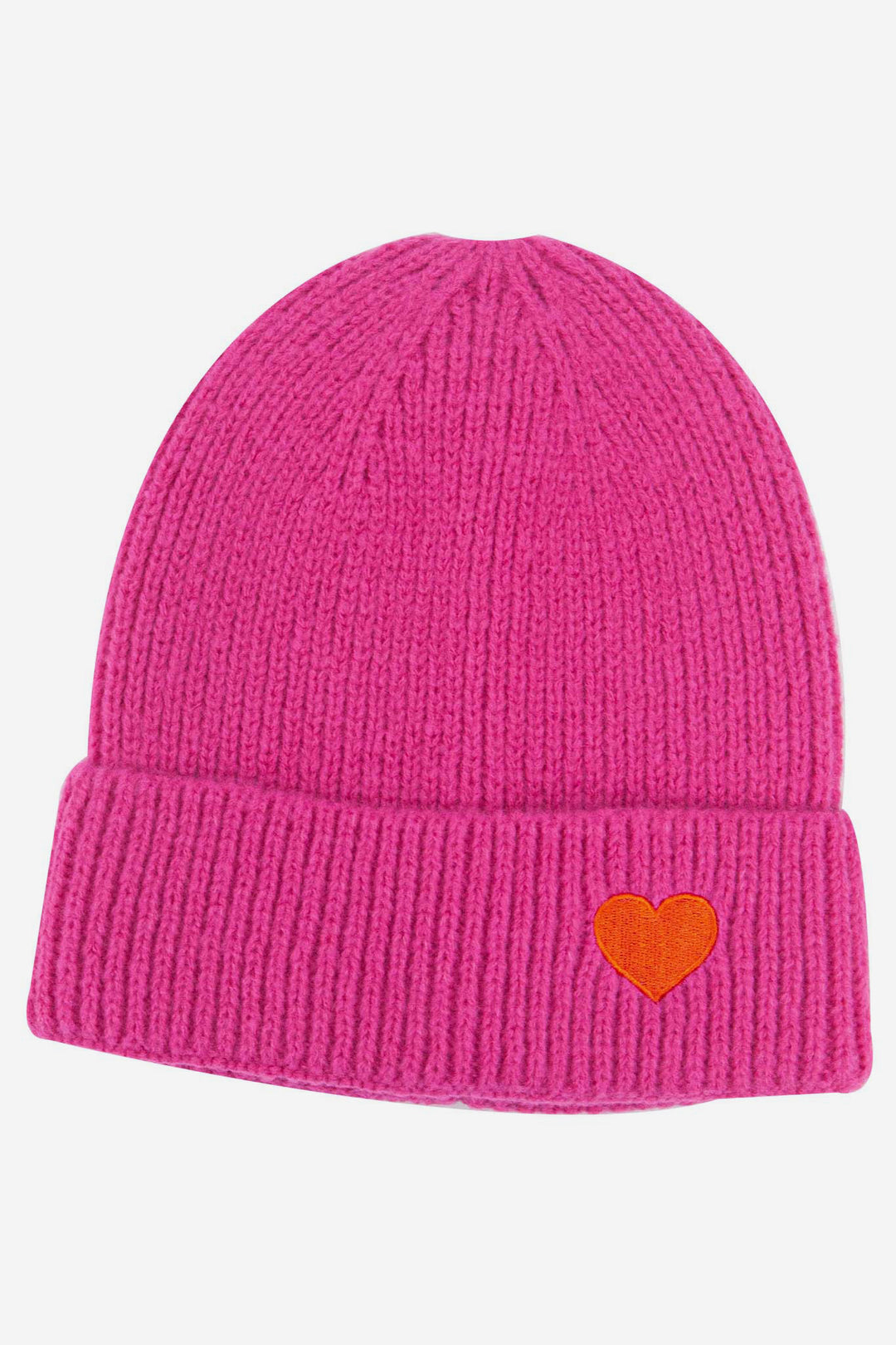 austin-pink-orange-heart-embroidered-beanie-hat-laying-flat