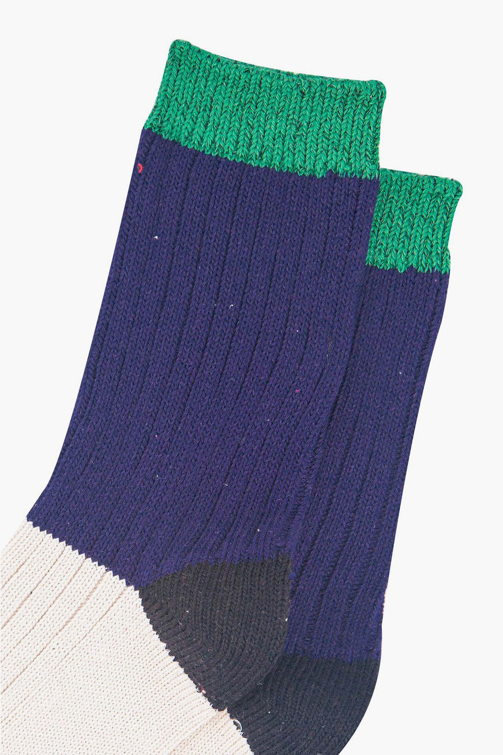 womens-mid-calf-socks-navy-blue-cream-colour-block-1-close-up-ribbed-material