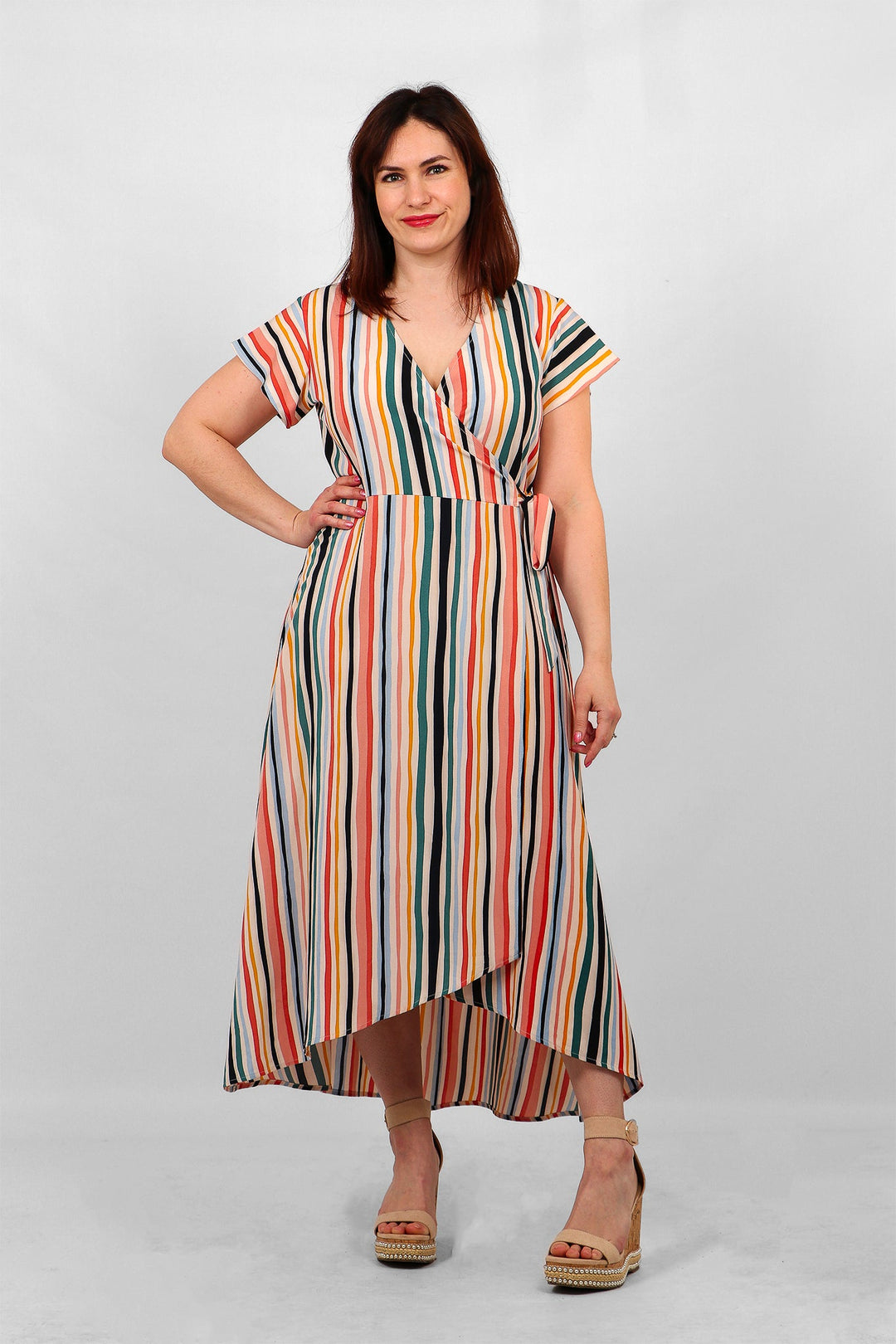 Wrap Dress - Cream/Multi, Stripe