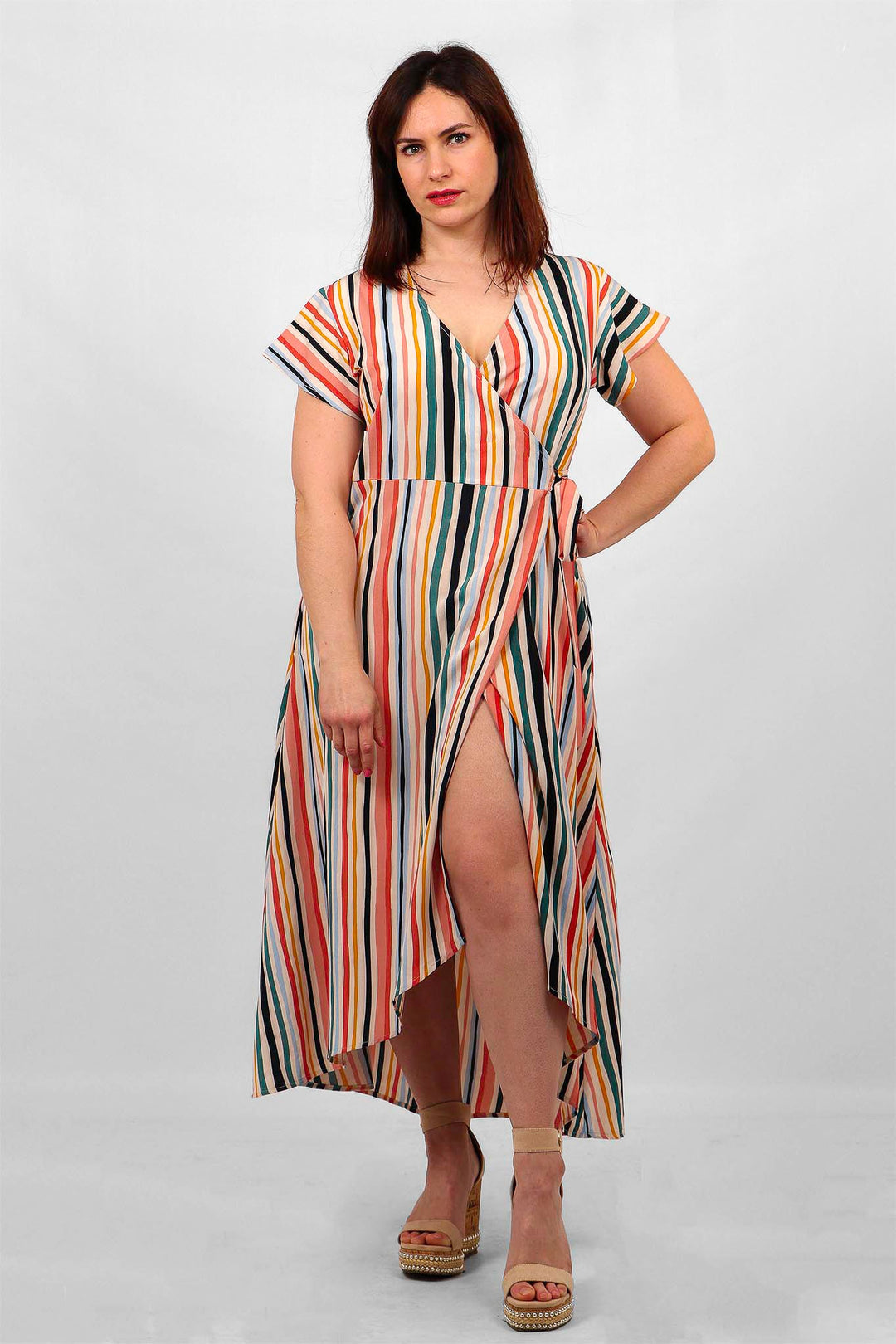 Wrap Dress - Cream/Multi, Stripe