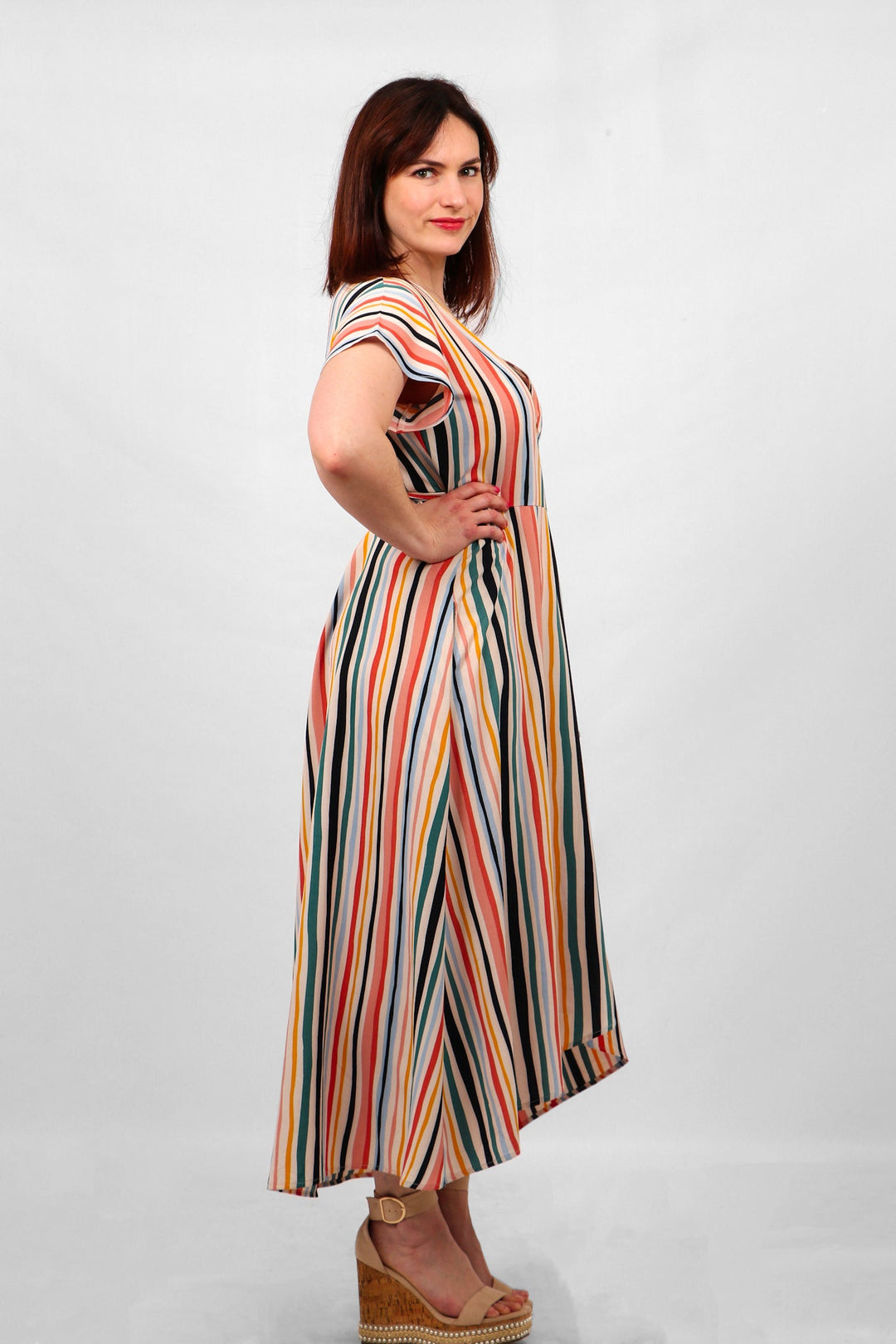 Wrap Dress - Cream/Multi, Stripe