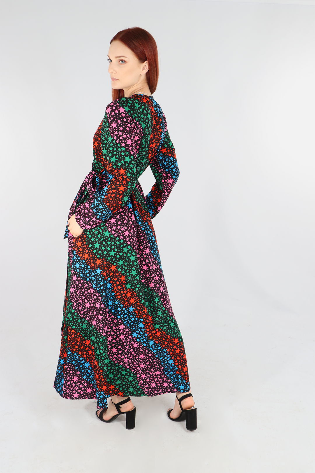 Long Sleeve Wrap Dress Bright Star Wave Print