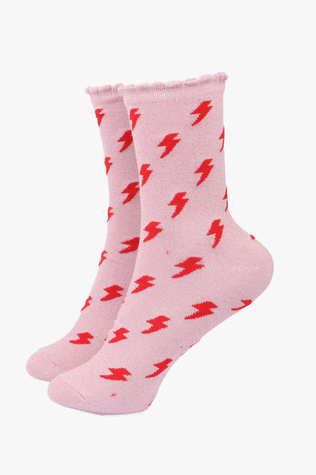 Women's Glitter Socks - Pink/Red, Lightning Bolts